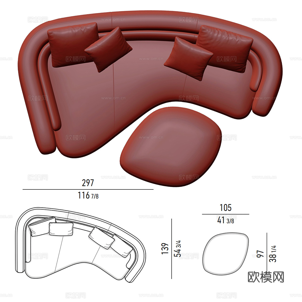 现代奶油风布艺休闲沙发3d模型