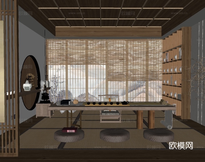 日式茶室su模型下载