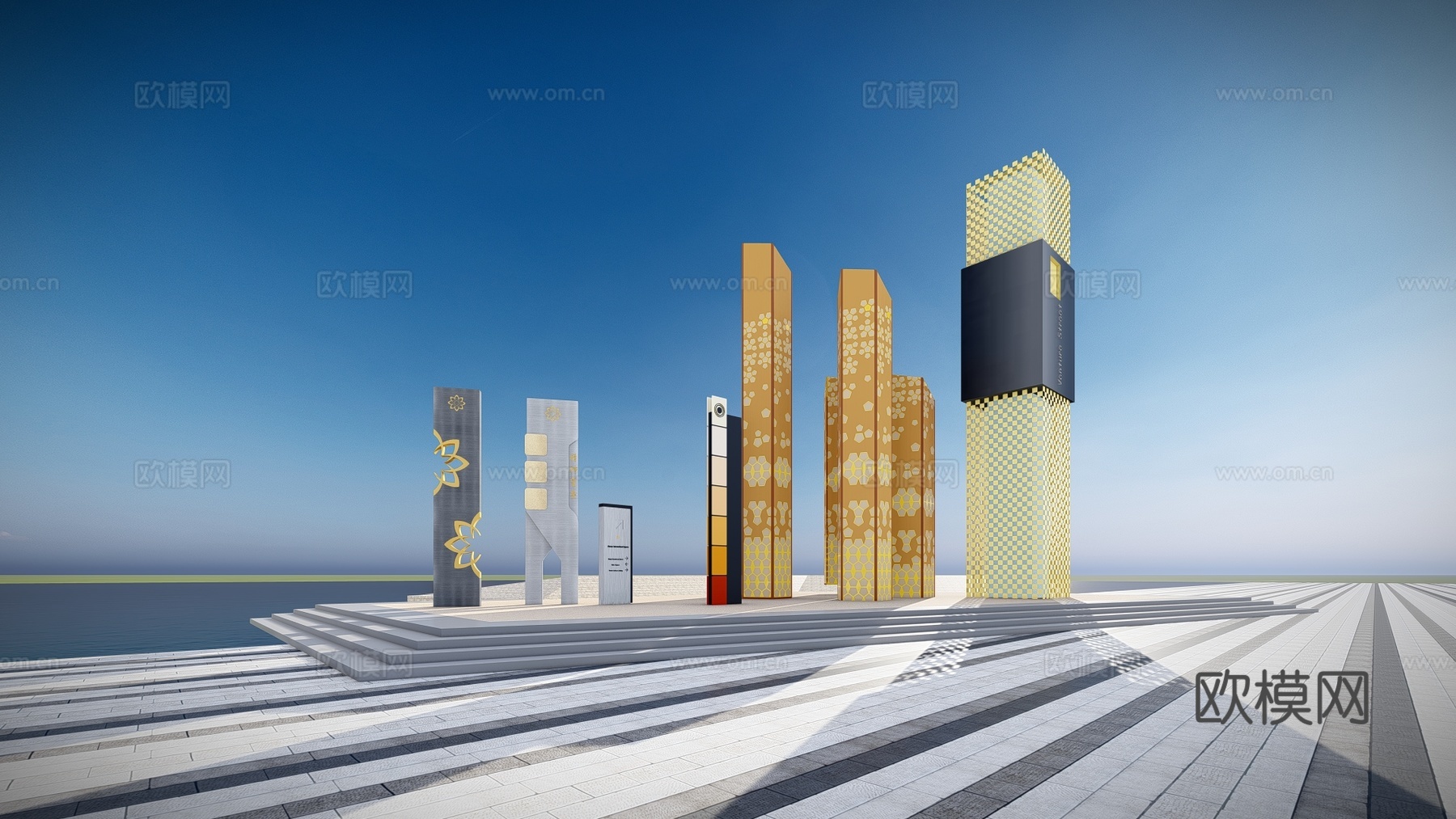 现代景观柱指引牌标志柱su模型下载