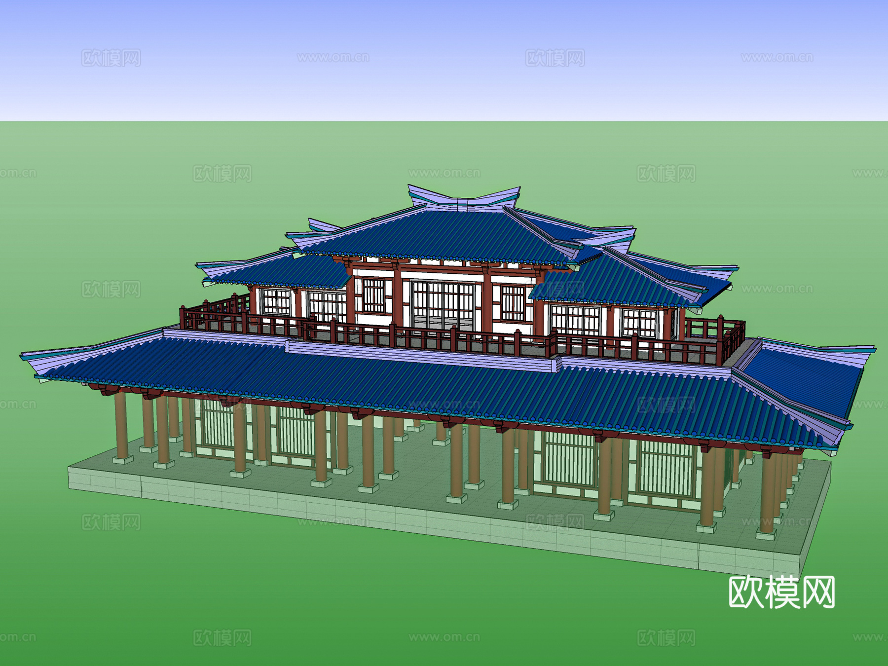 中式古建殿堂su模型下载