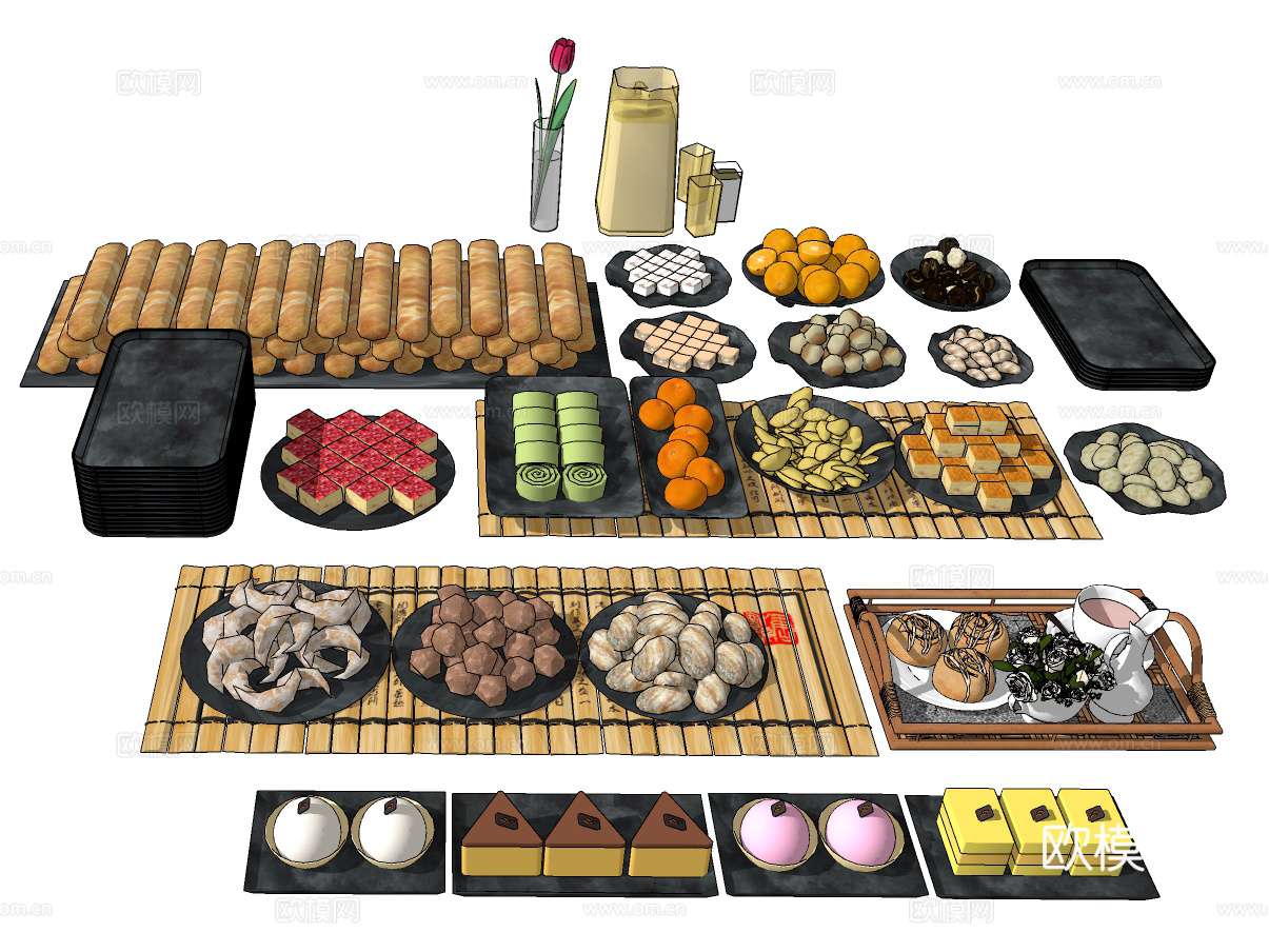 现代糕点甜品食物su模型下载