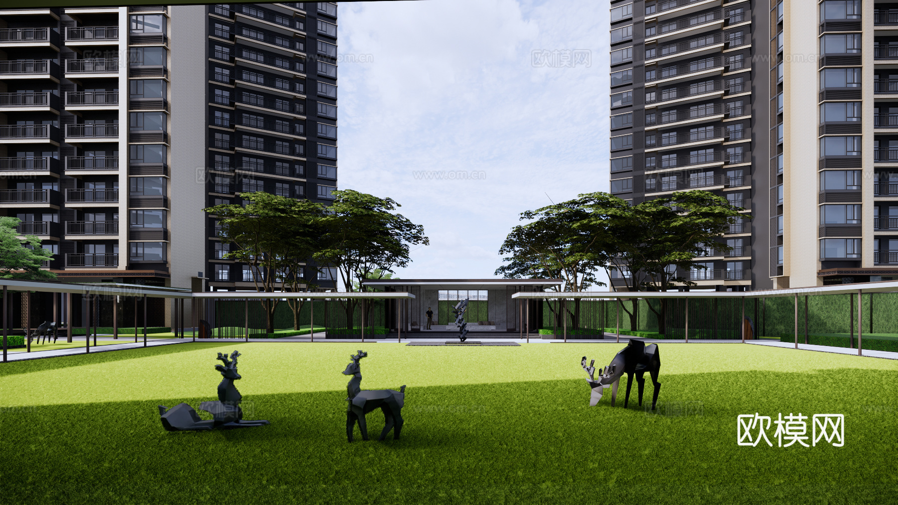 现代住宅小区外观su模型下载