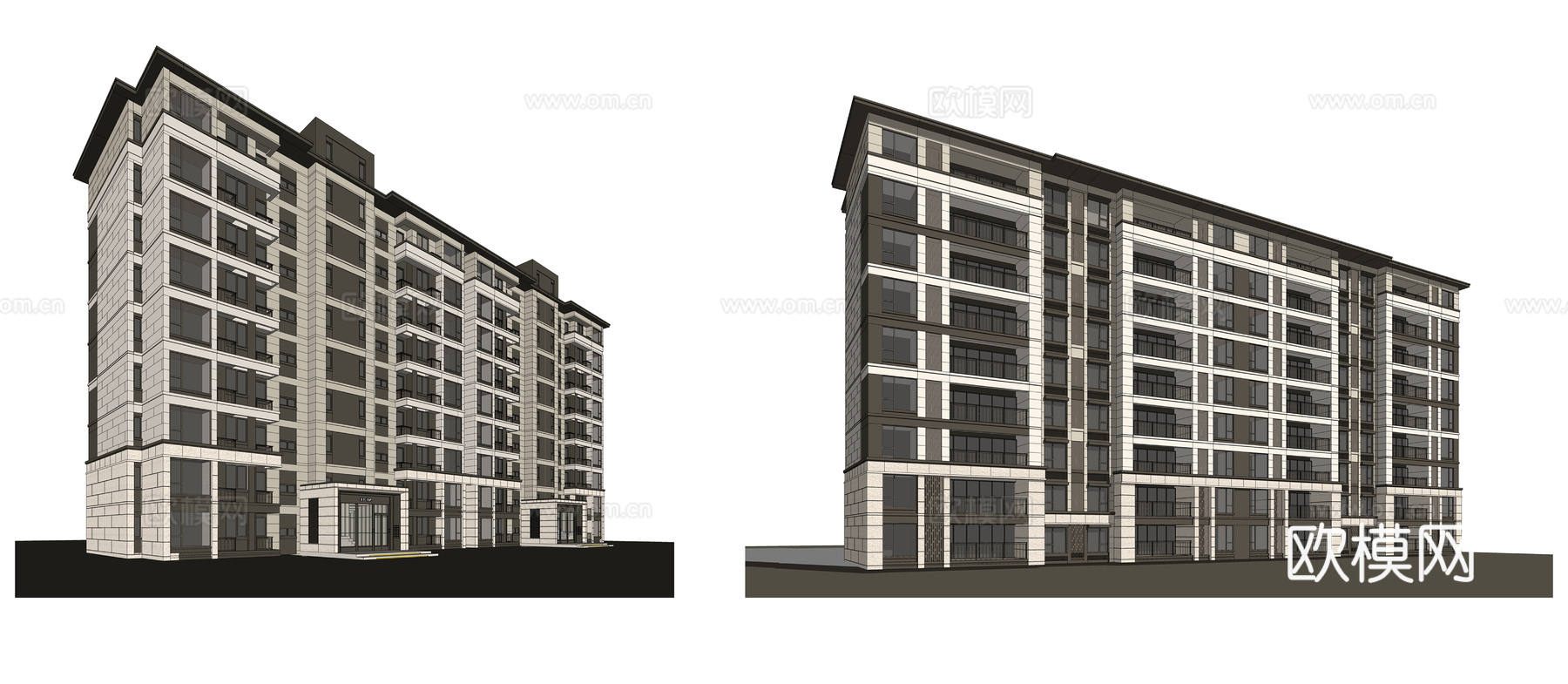 新中式住宅楼建筑外观su模型下载