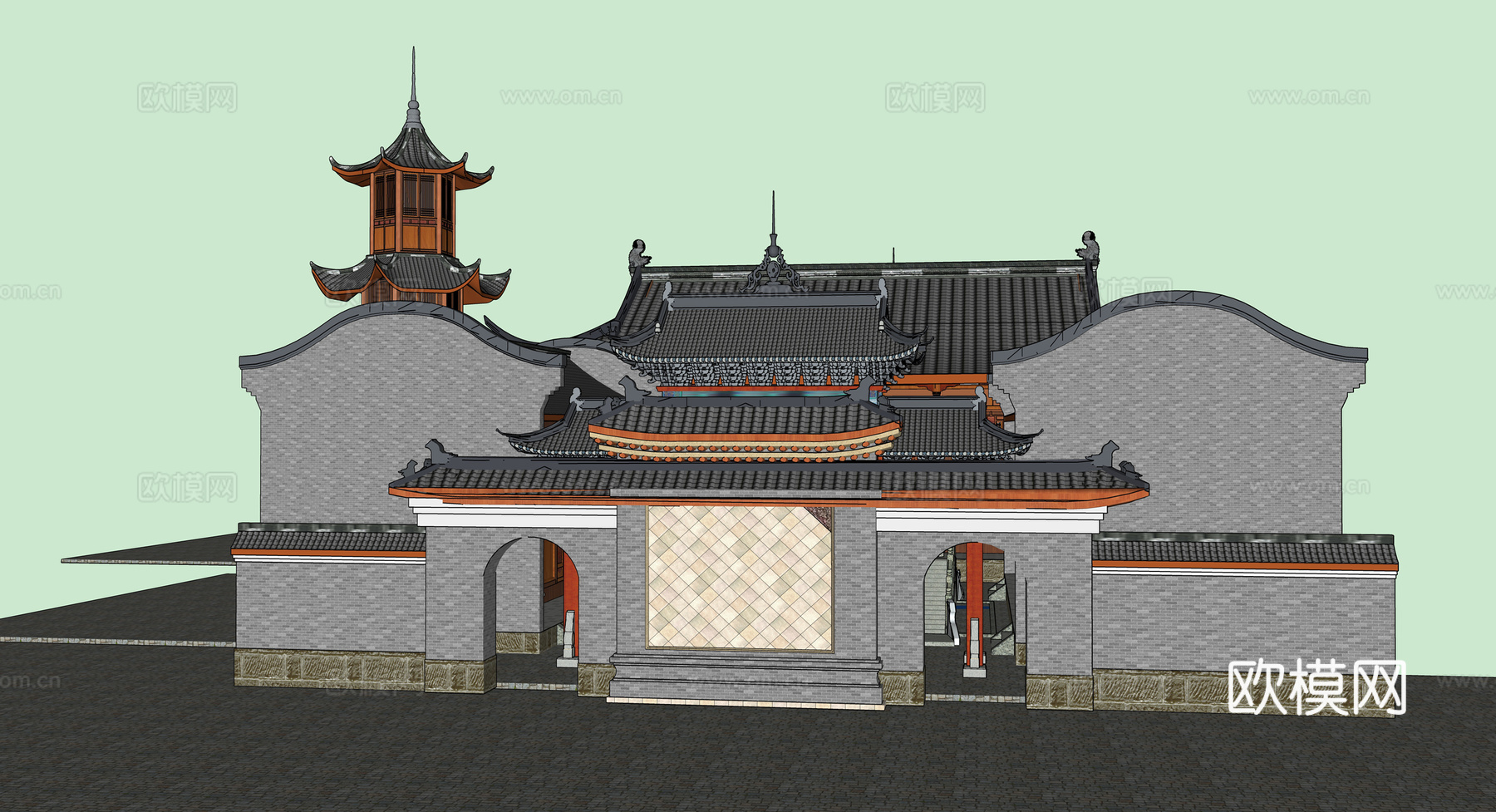 中式古建寺庙su模型下载