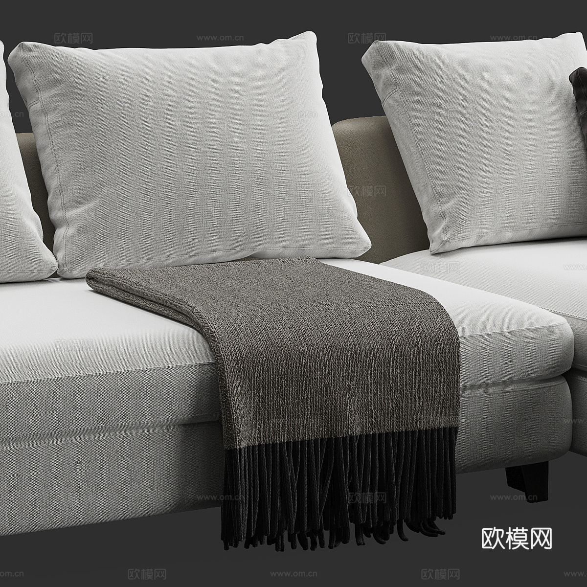现代意式布艺皮革转角沙发3d模型