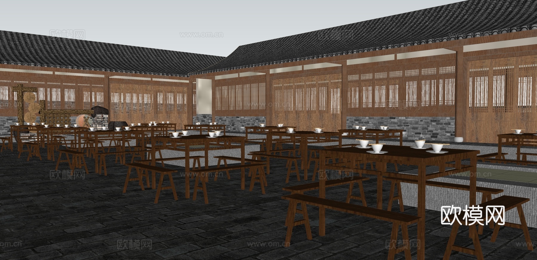 中式中餐厅su模型下载