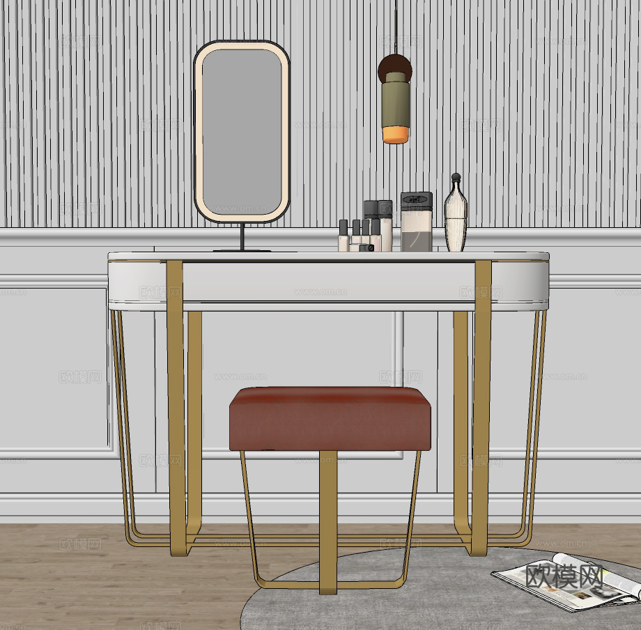 现代轻奢梳妆台su模型下载