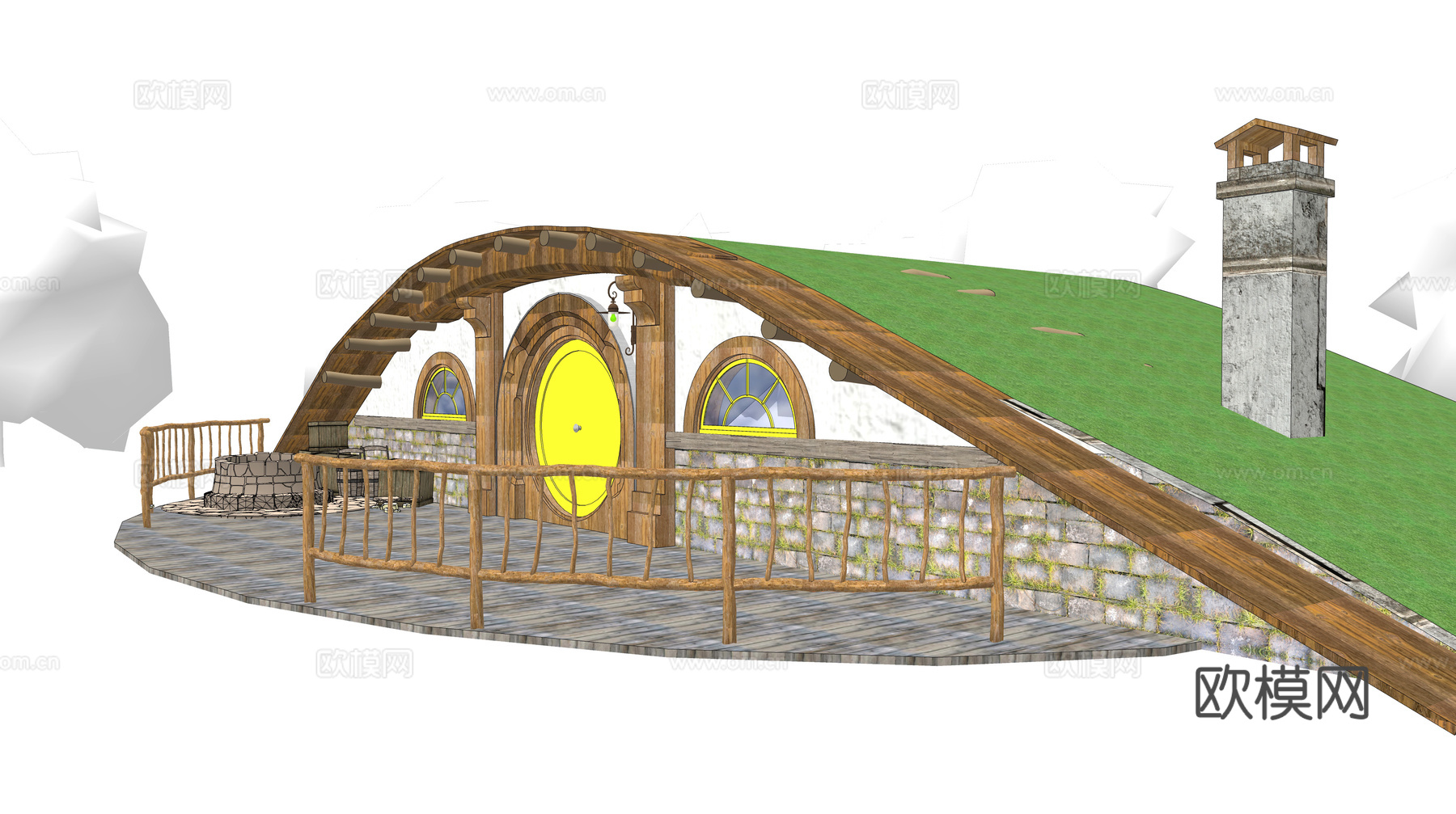 自然风霍比特小屋门头su模型下载