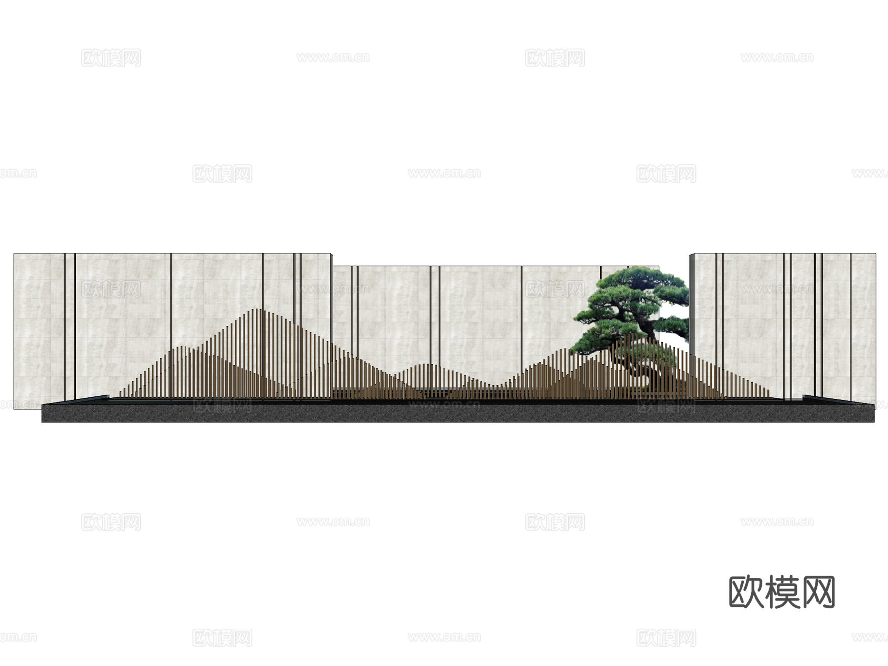 新中式山形景观墙园艺小品su模型下载