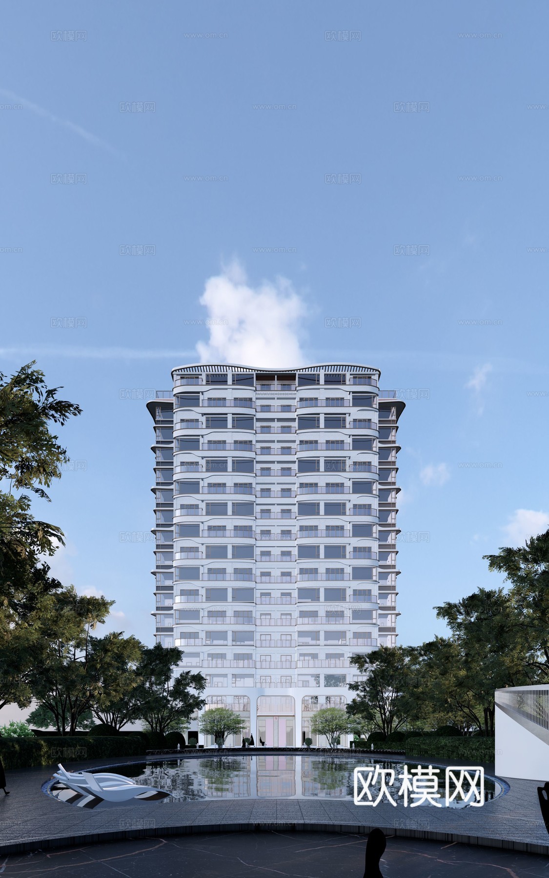现代高层住宅楼建筑外观su模型下载