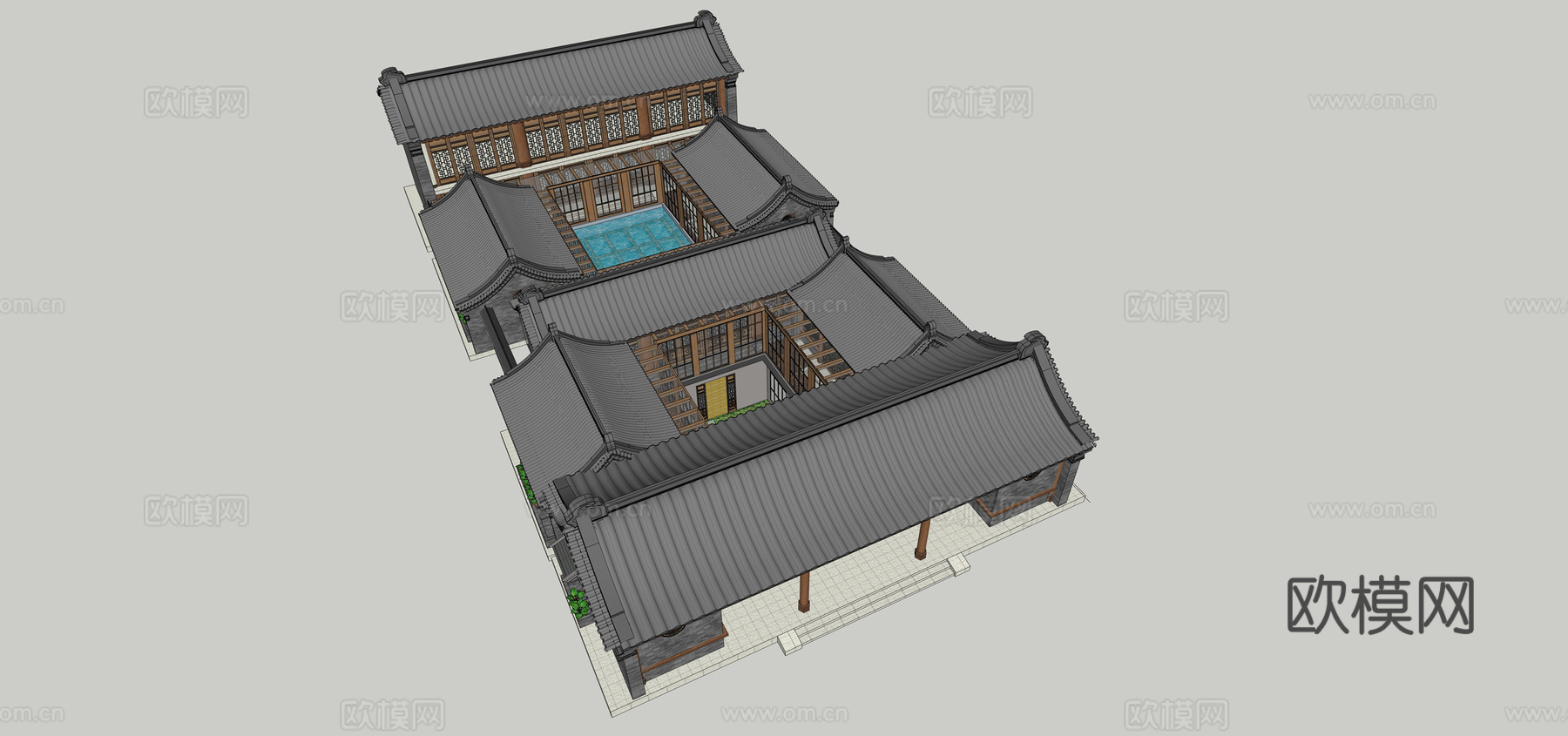 中式古建筑外观su模型下载
