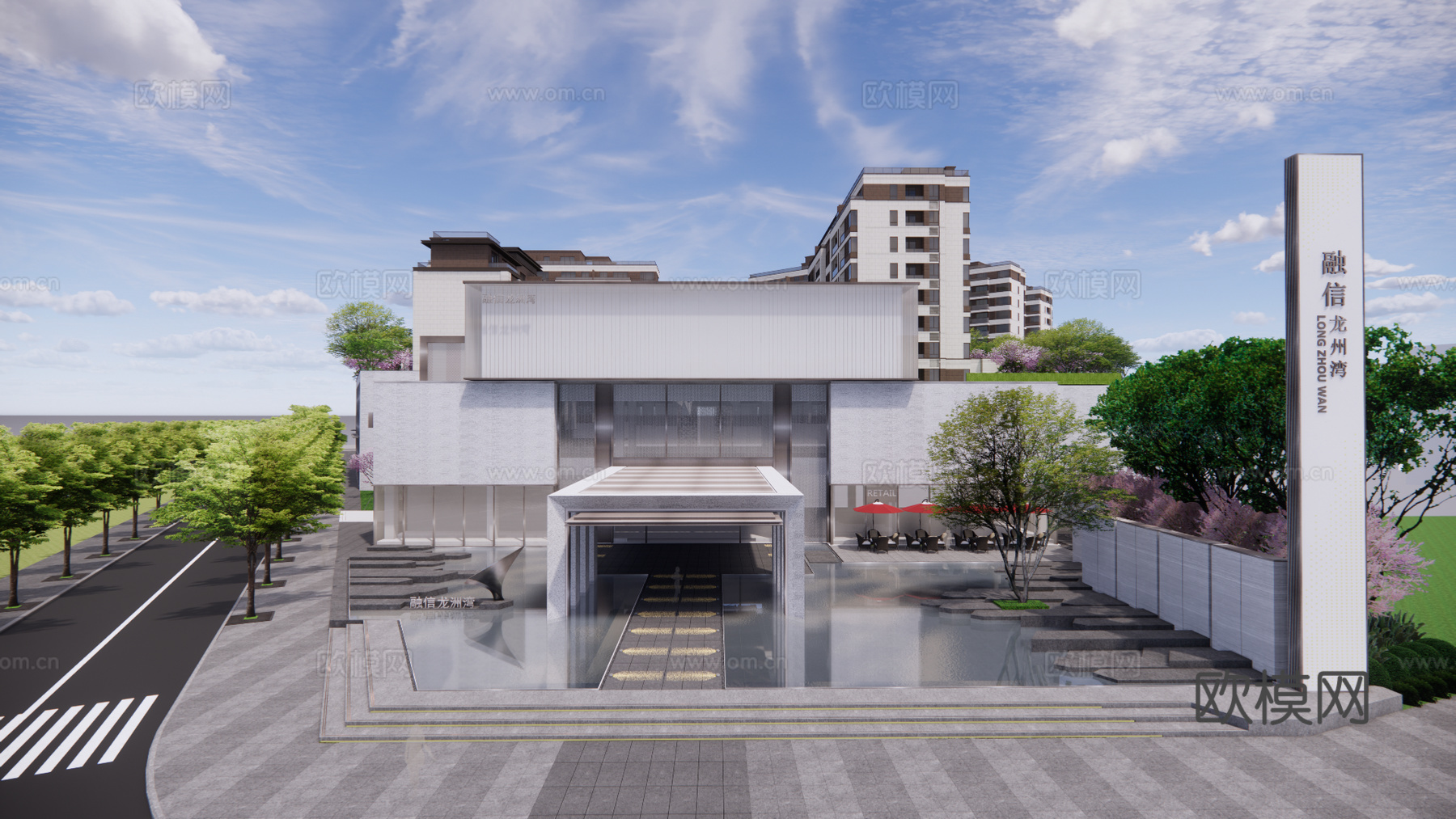 现代住宅小区外观su模型下载