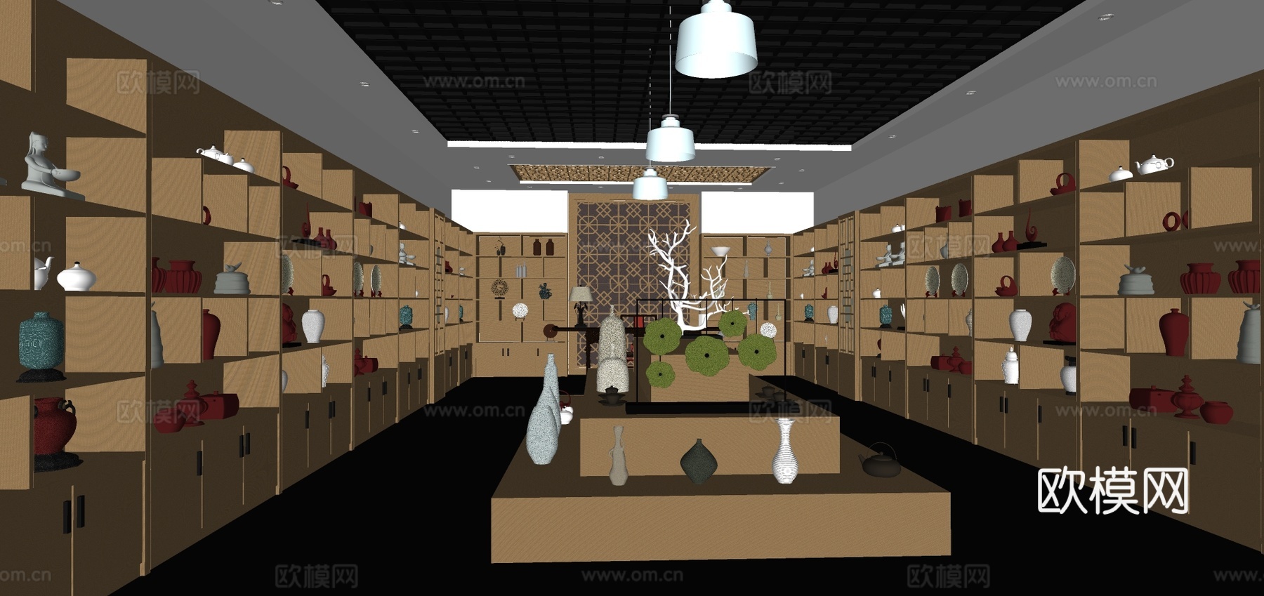 新中式烟酒茶专卖店su模型下载