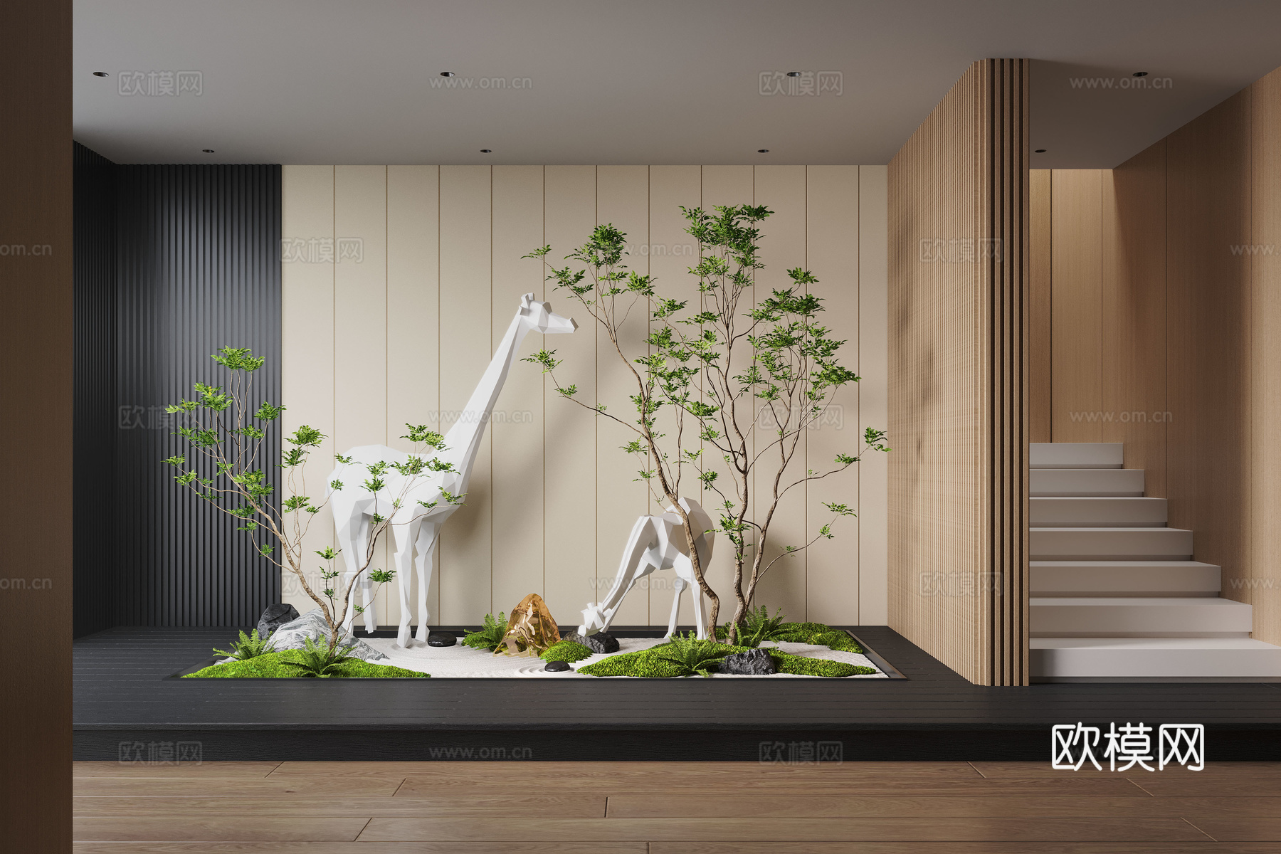 现代室内景观造景 苔藓景观 景观小品 景观雕塑su模型