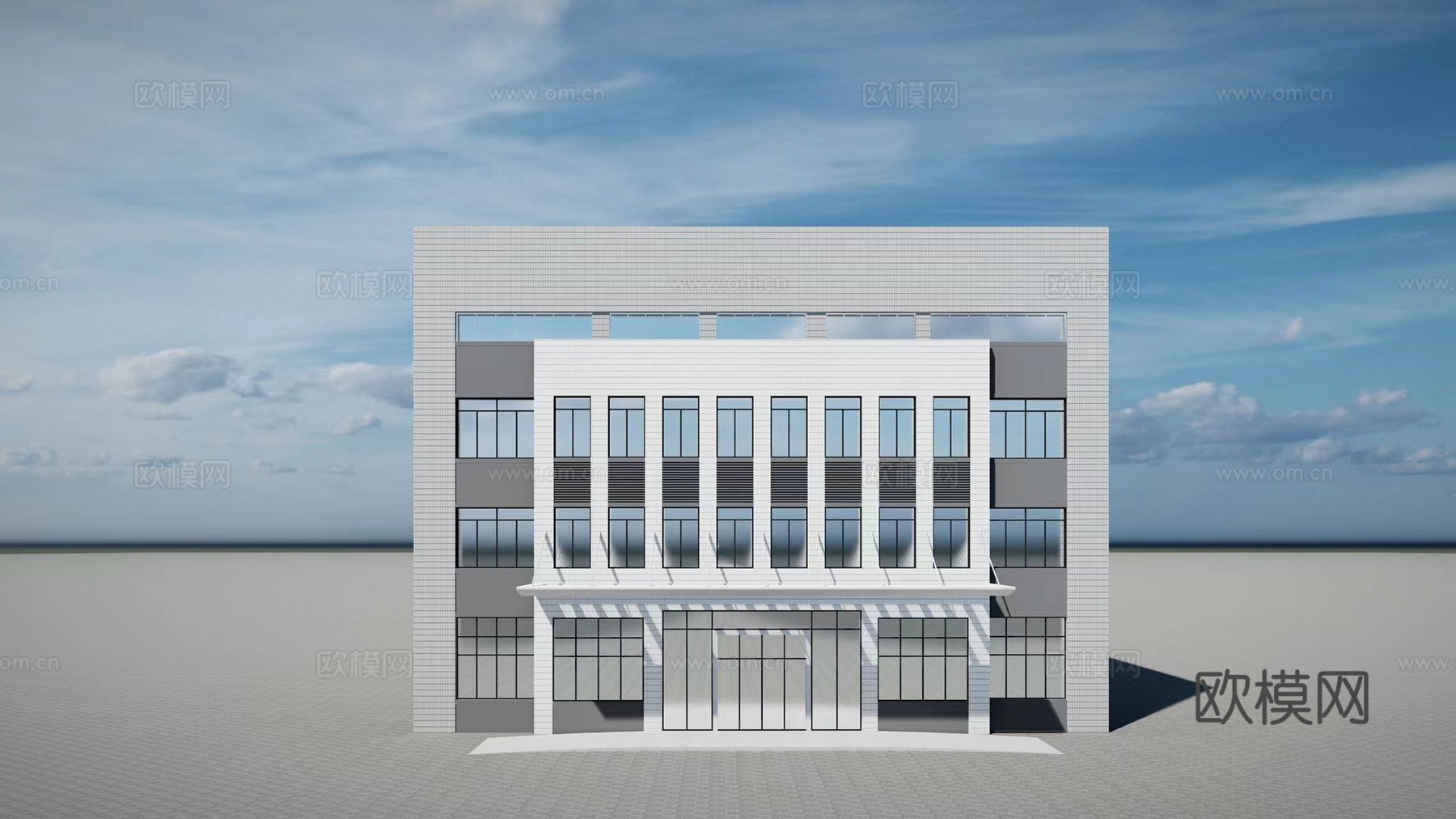 现代工厂厂房建筑外观su模型下载