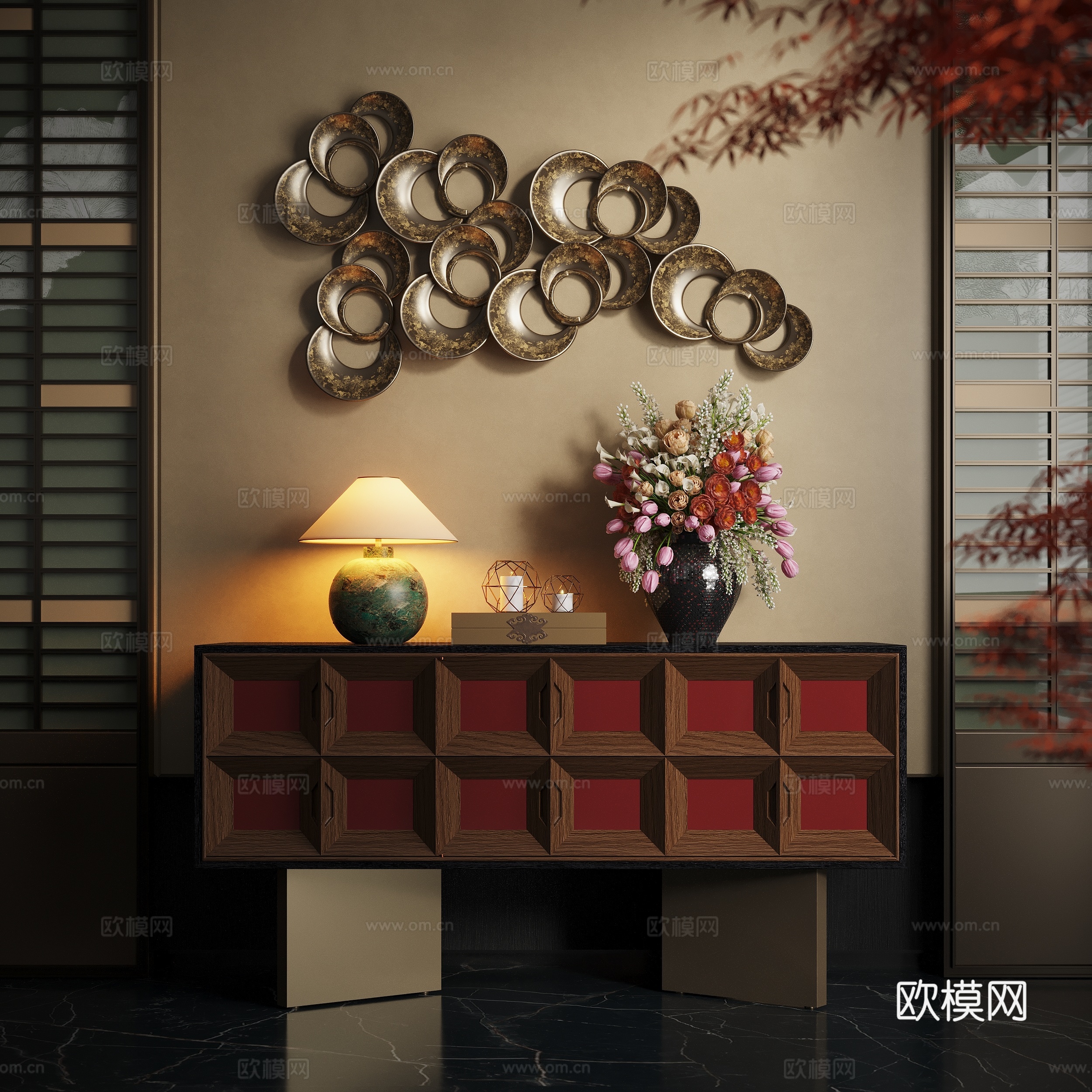 现代端景台 端景柜 花艺盆栽 玄关台 花艺摆台3d模型