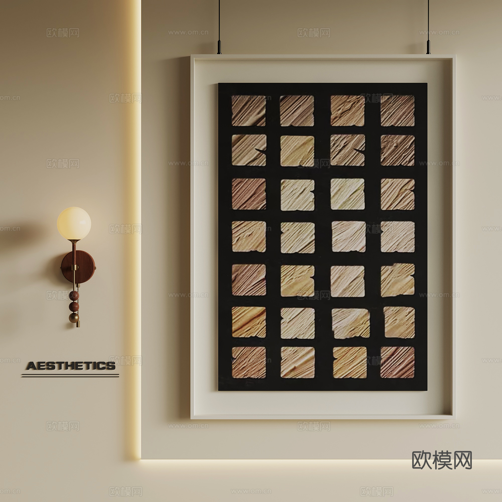 挂画 侘寂中古挂画 装饰画 球形壁灯su模型