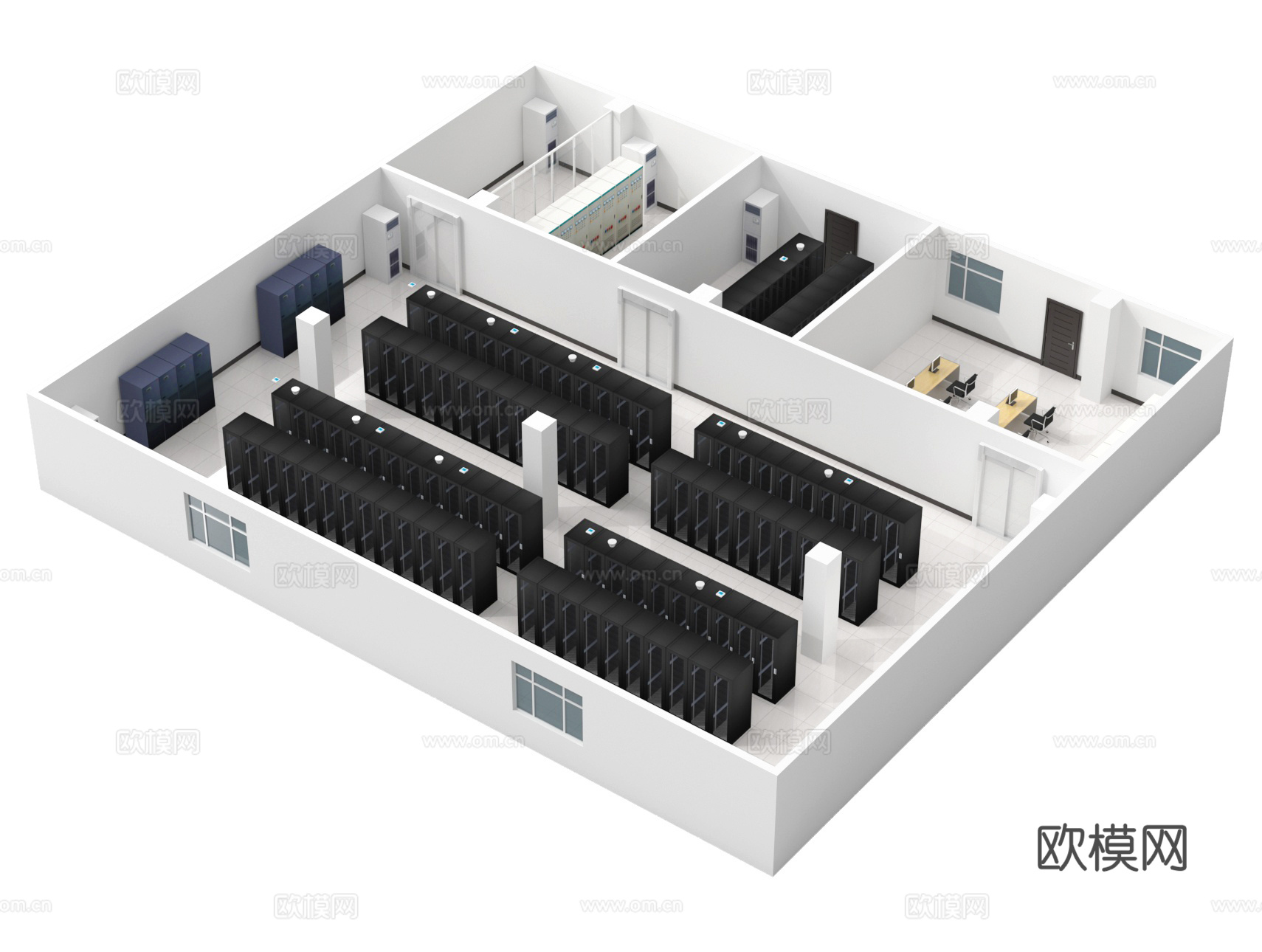 现代机房鸟瞰3d模型
