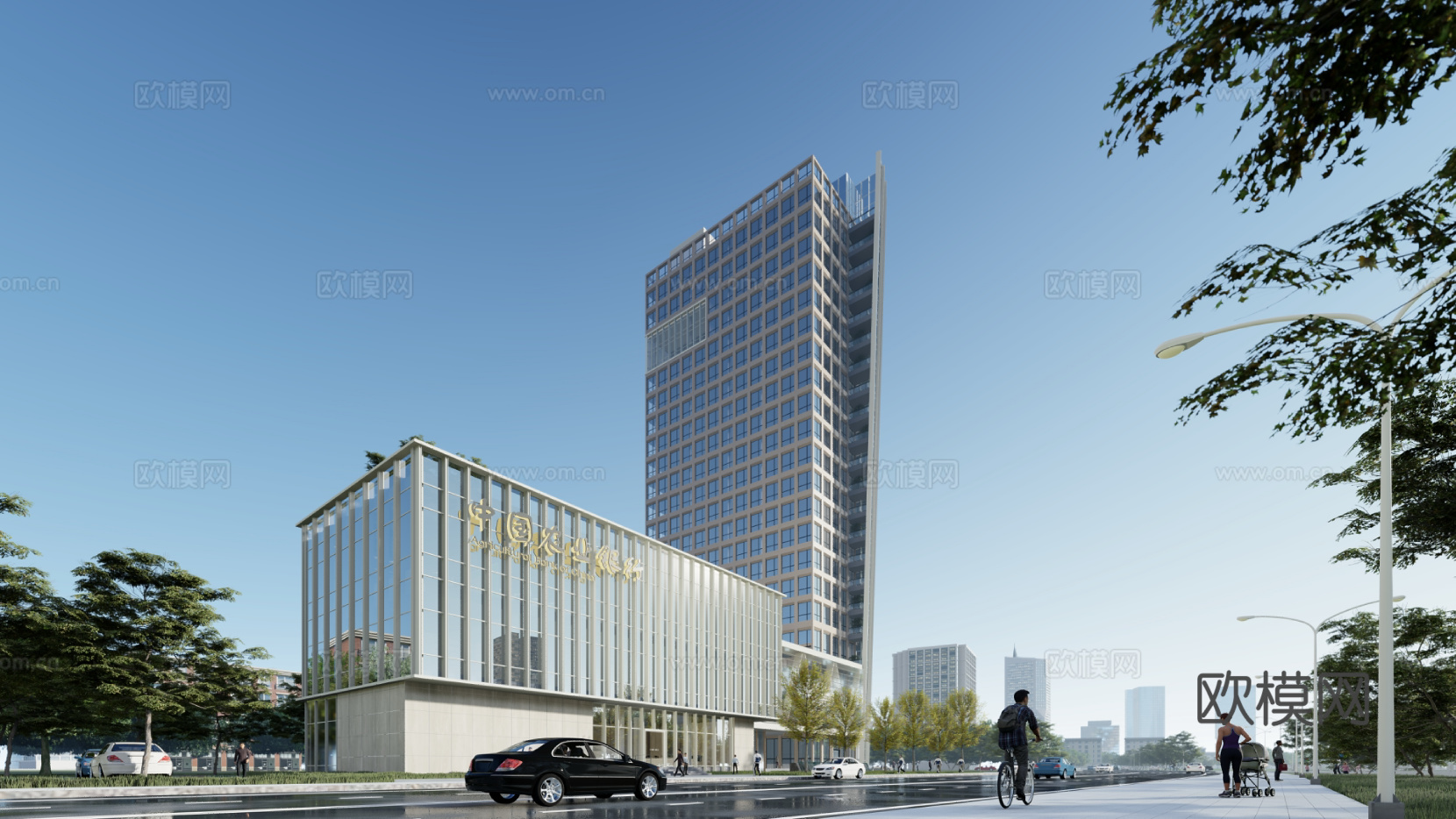 现代高层办公楼建筑外观su模型下载