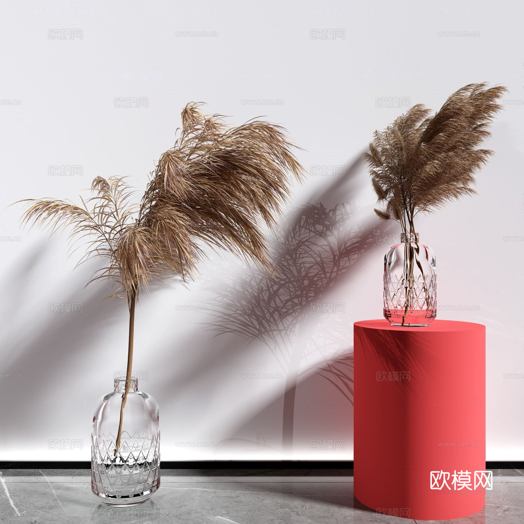 现代芦苇干花花瓶插花su模型下载