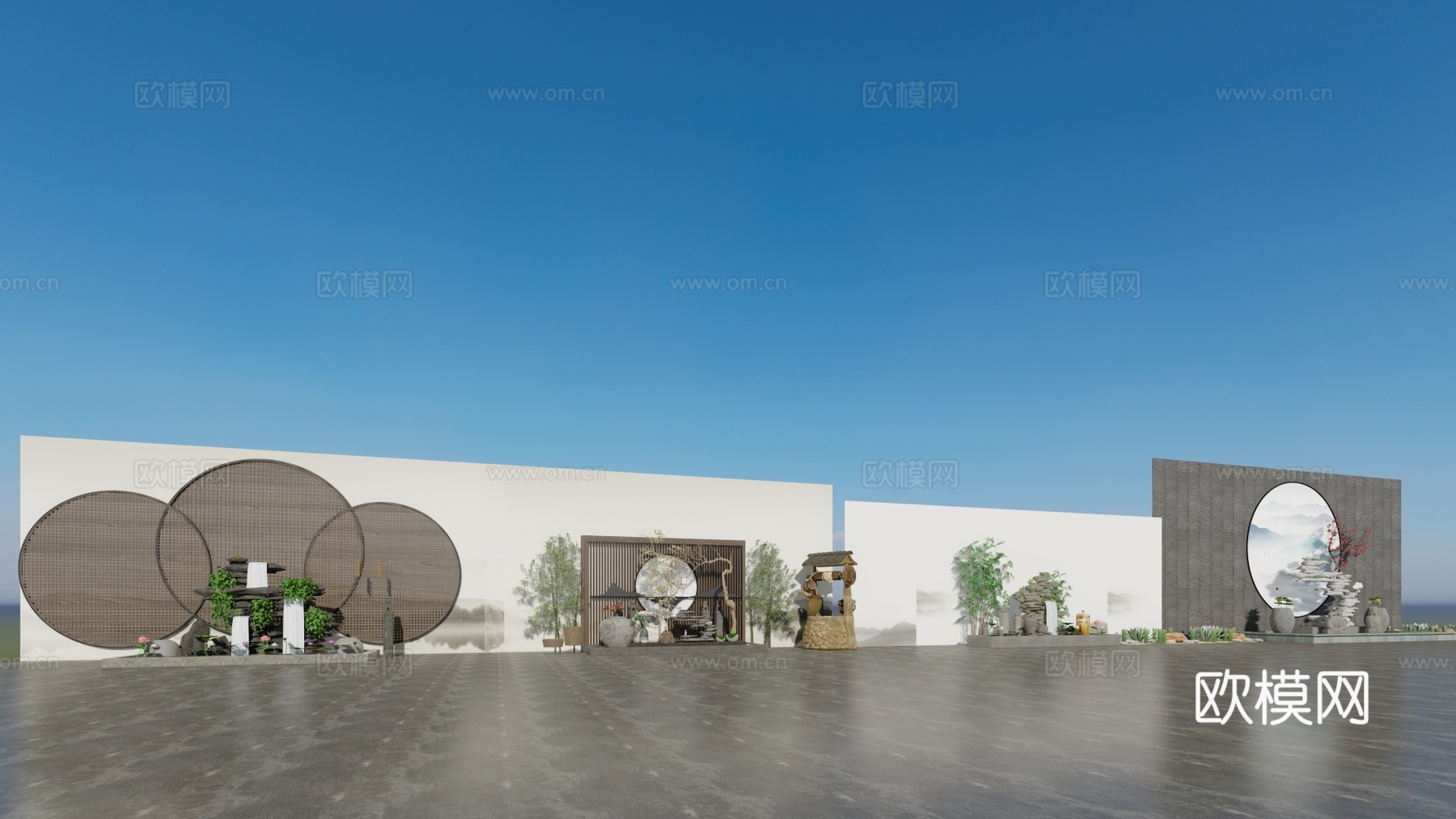 新中式禅意叠岩景观小品su模型下载