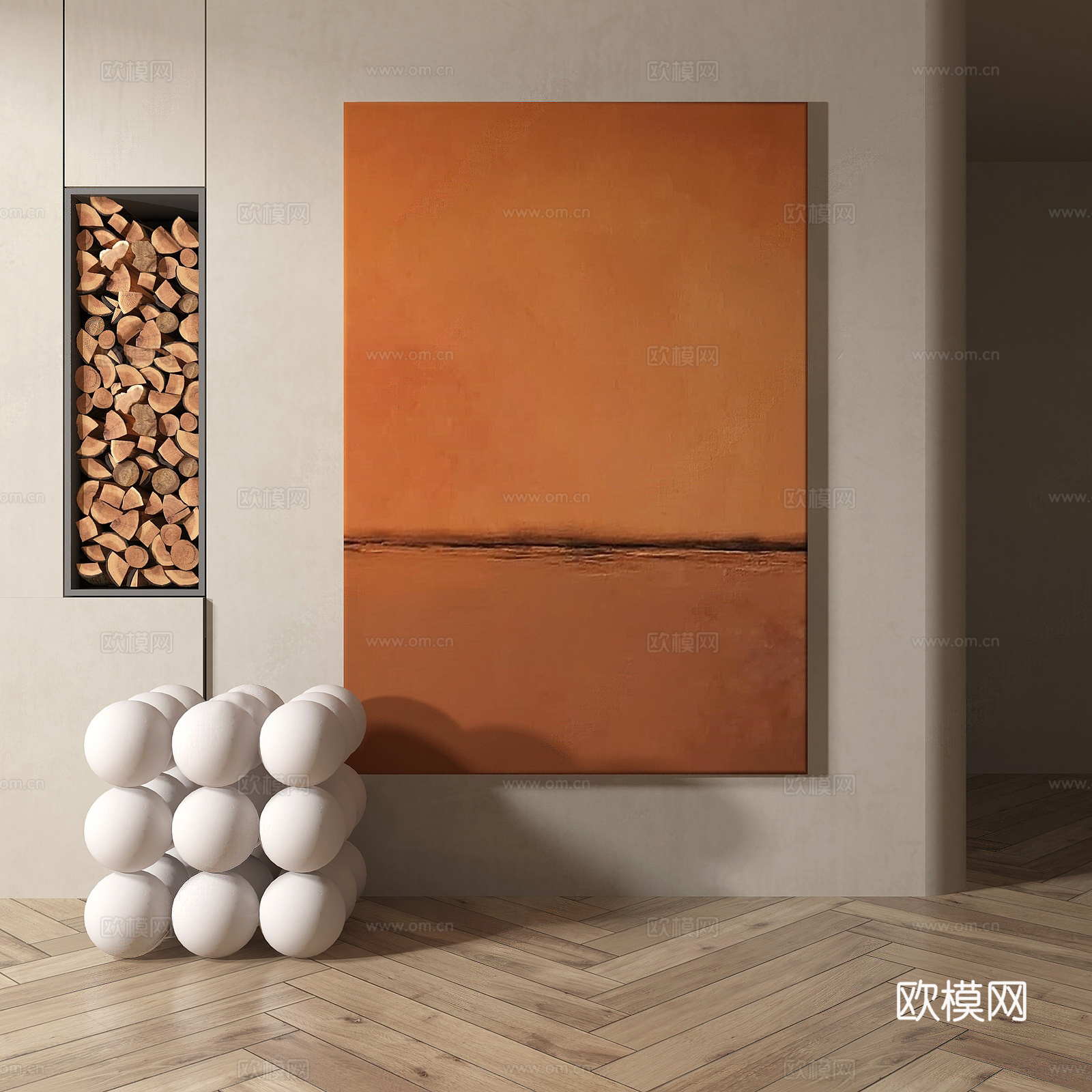 现代侘寂风抽象装饰画su模型下载