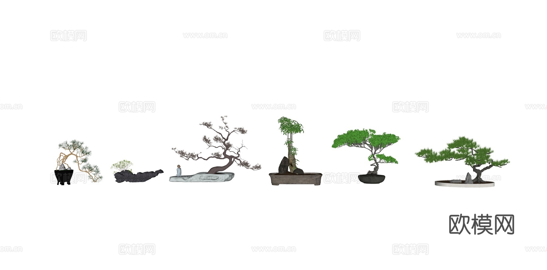 新中式松树盆景盆栽su模型下载