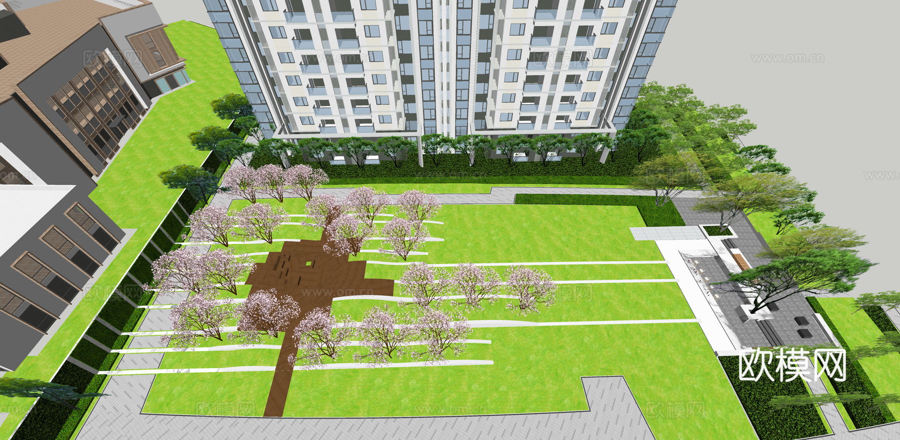 现代住宅小区外观su模型下载