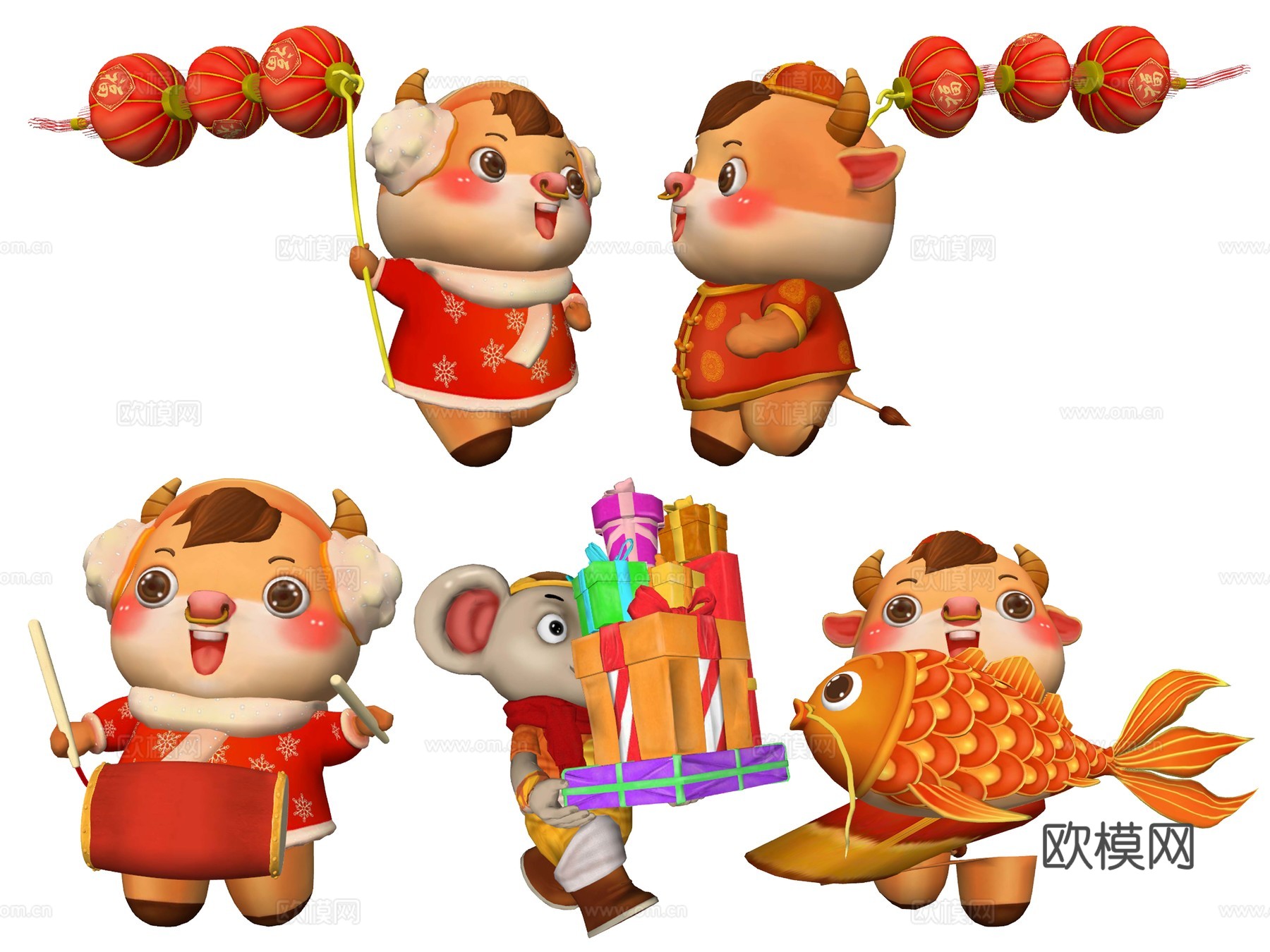 新中式新年吉祥物摆件su模型下载
