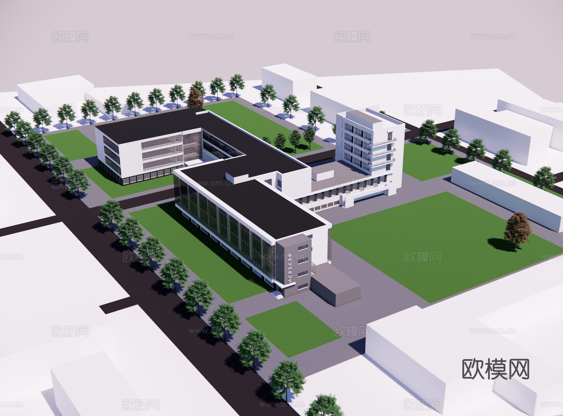 现代学校建筑外观su模型下载