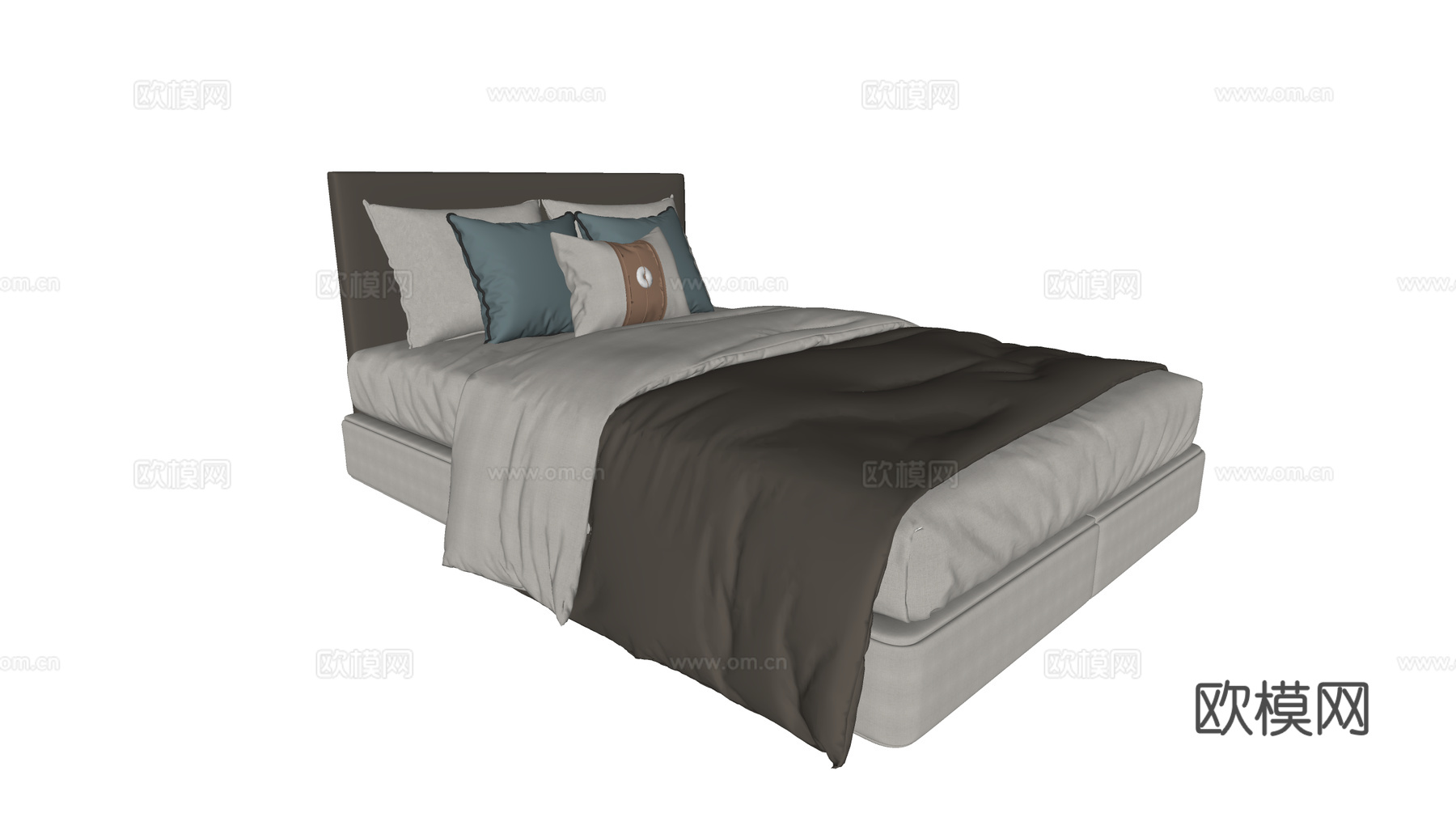 现代布艺双人床su模型下载