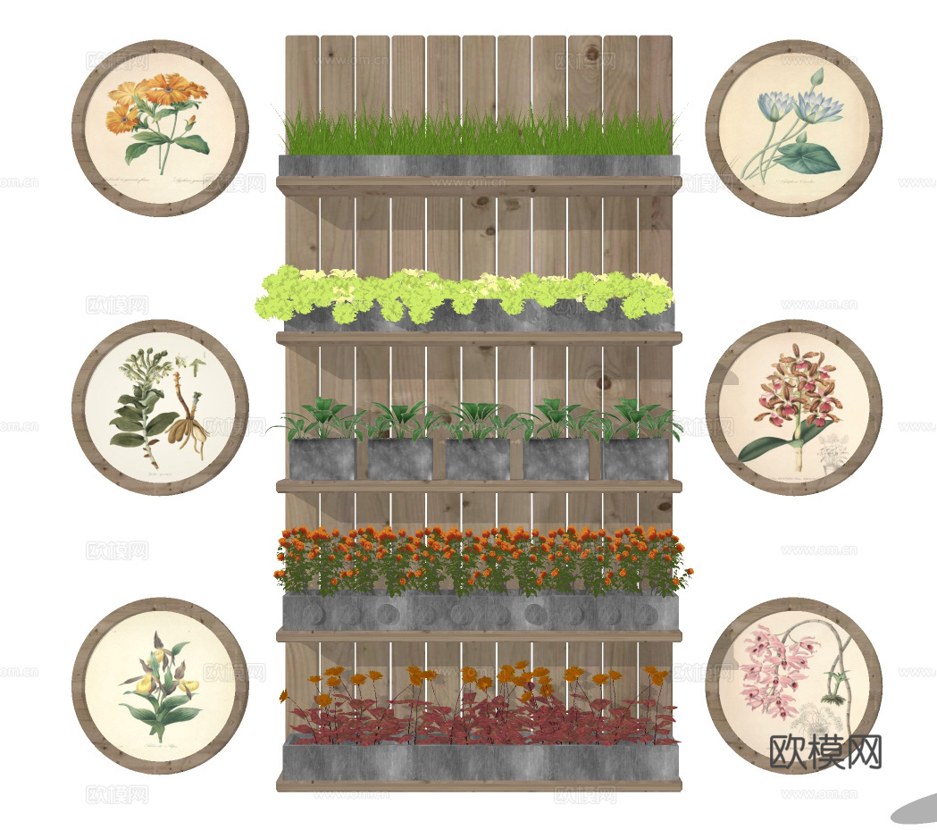 北欧壁挂花架花槽su模型下载