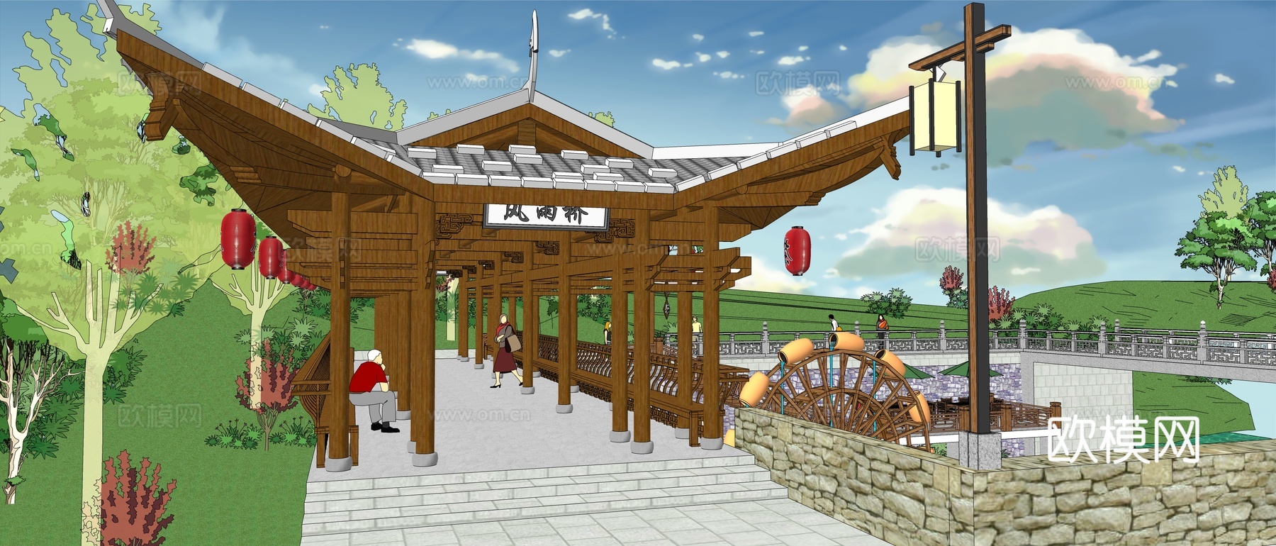 新中式乡村公园景观su模型下载