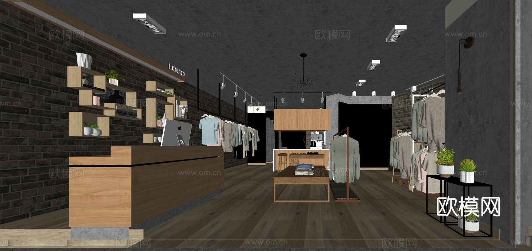 现代侘寂风服装店su模型下载