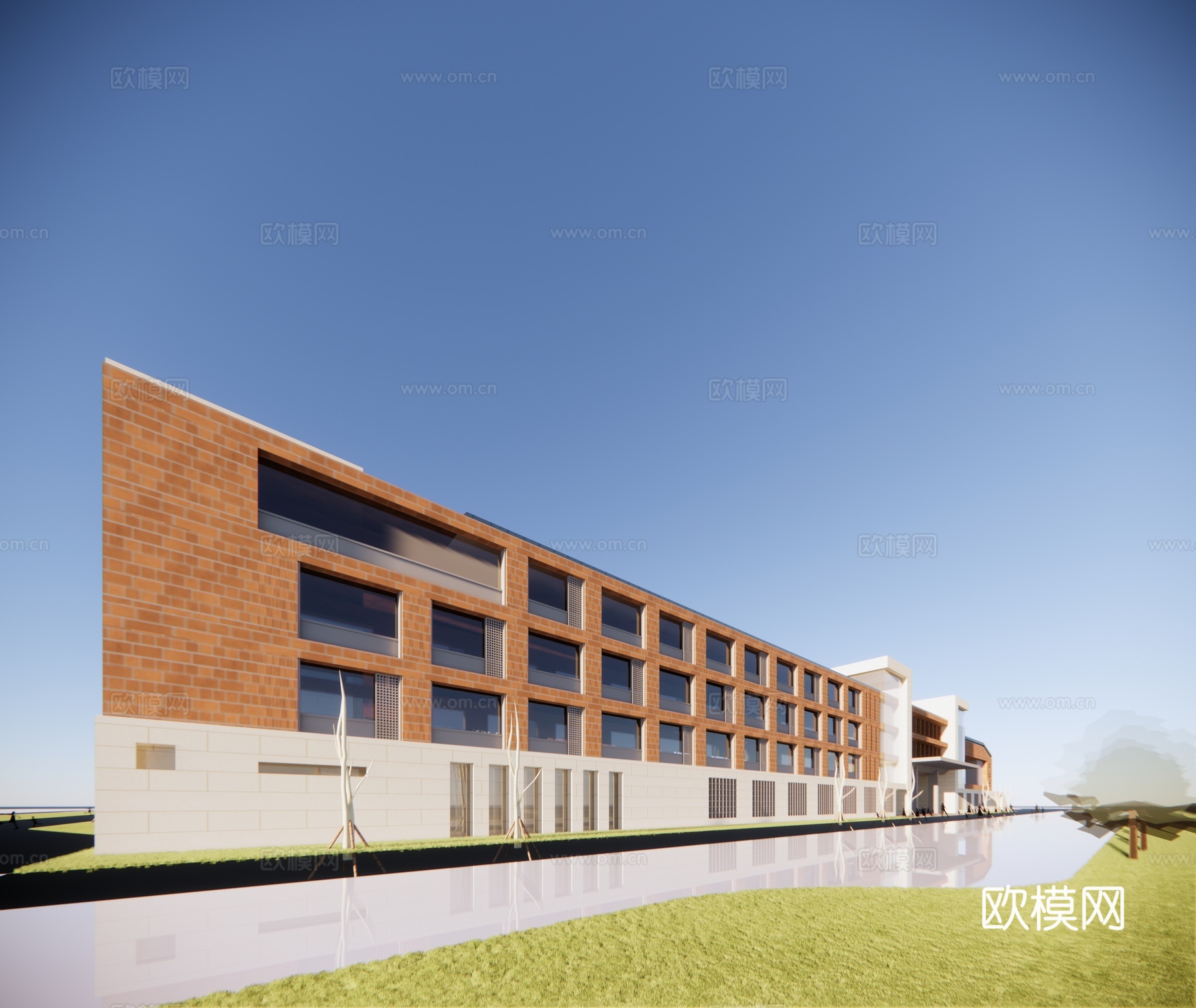 现代学校建筑外观su模型下载