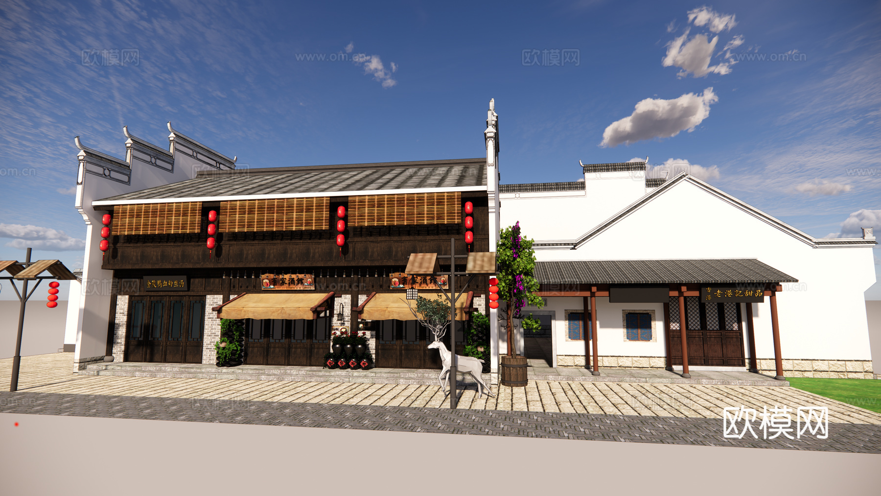 中式古建商铺外观su模型下载