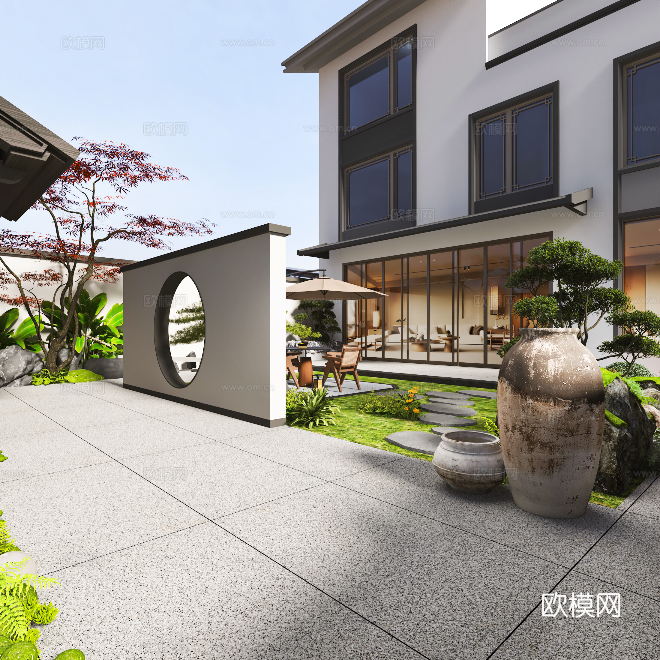 新中式花园景观庭院3d模型