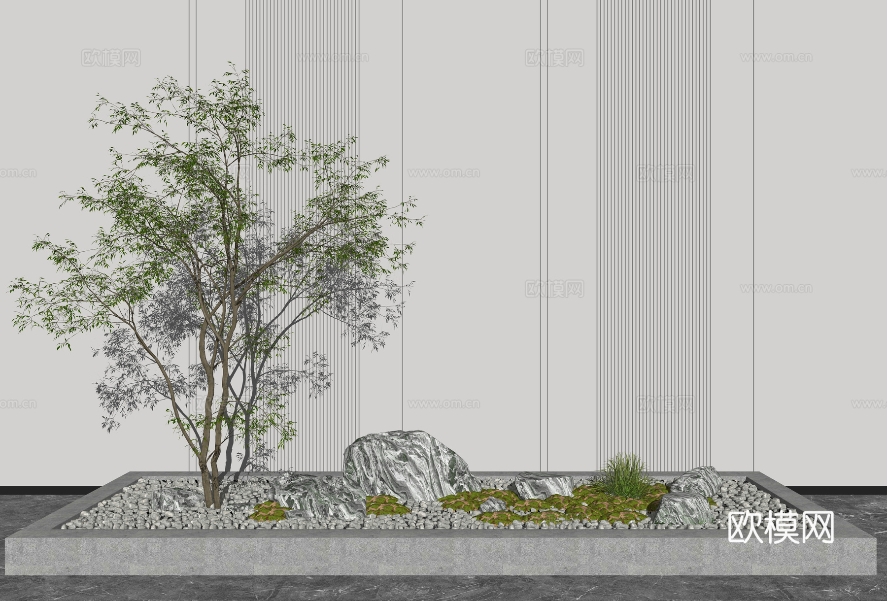 现代枯山水绿植小品su模型下载