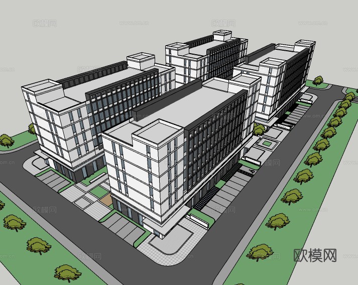 现代住宅楼建筑外观su模型下载