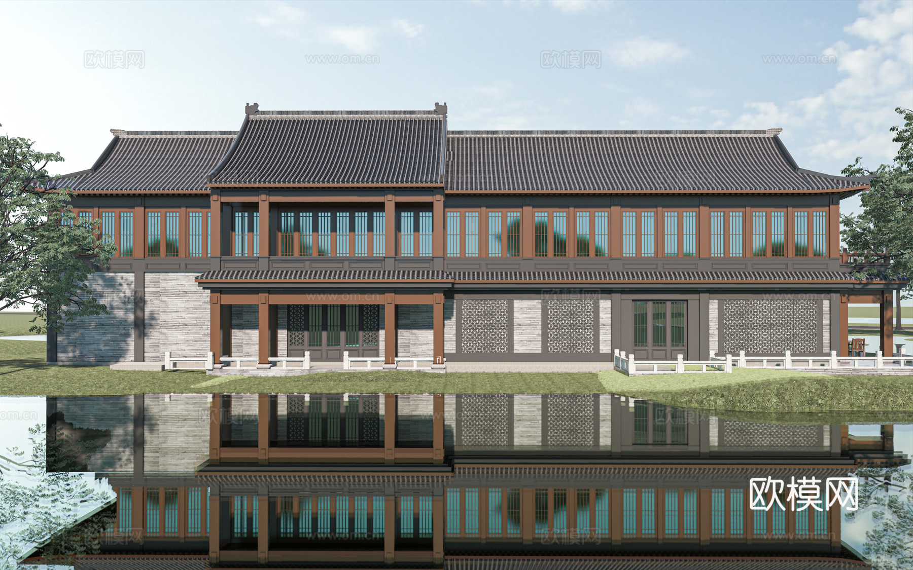 中式古建博物馆外观su模型下载
