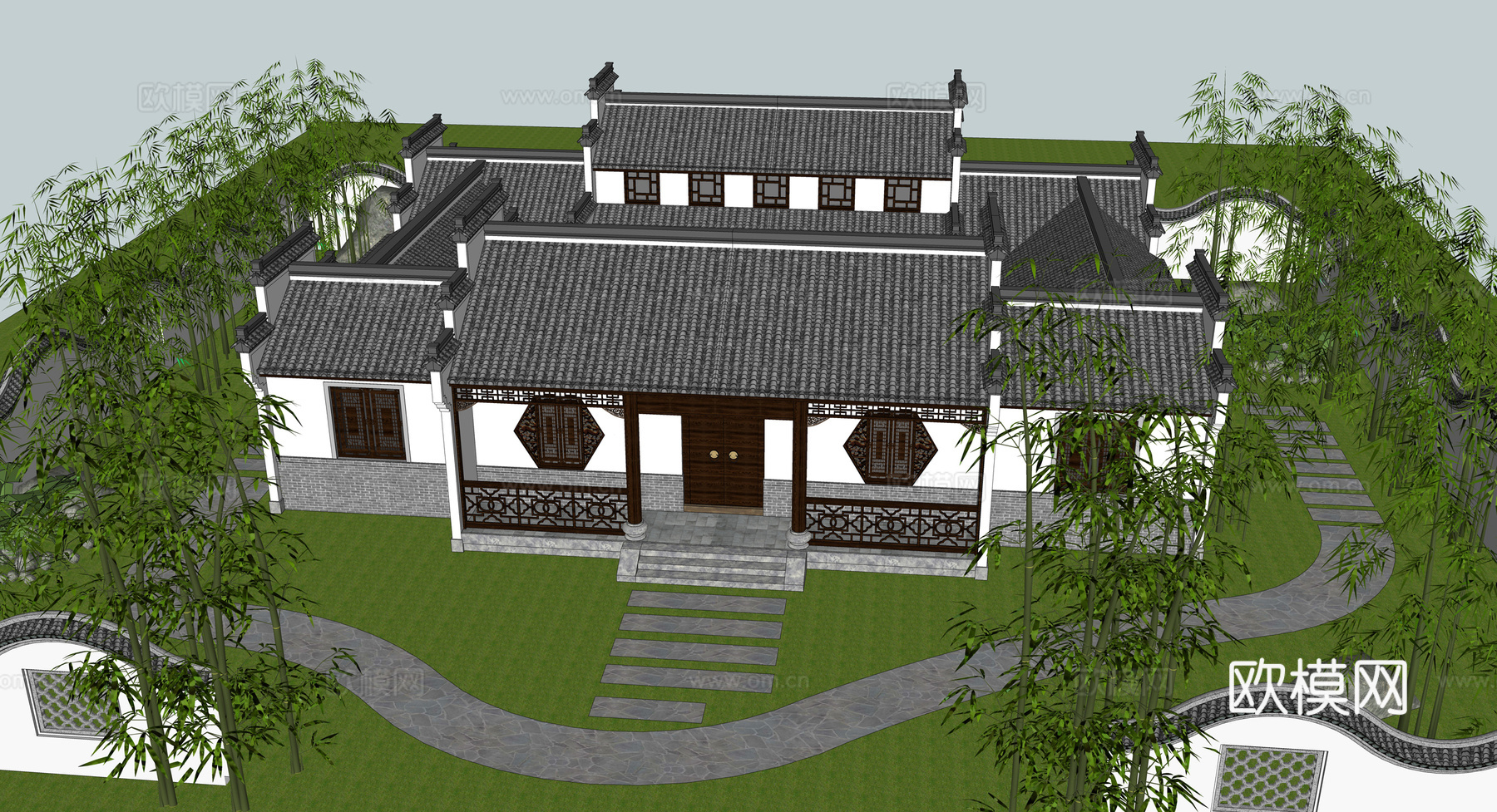 中式古建民居su模型下载