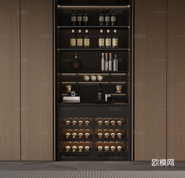 03意式極簡酒柜 酒架3d模型下載