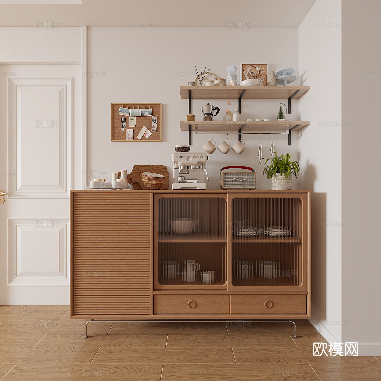 北欧原木餐边柜su模型下载