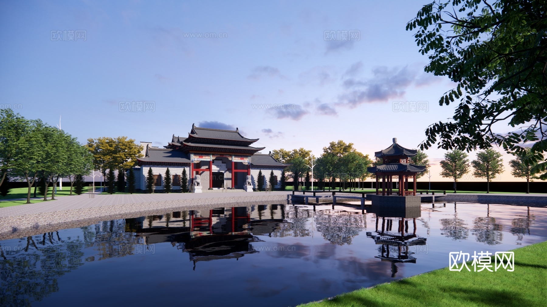 中式古建祠堂su模型下载