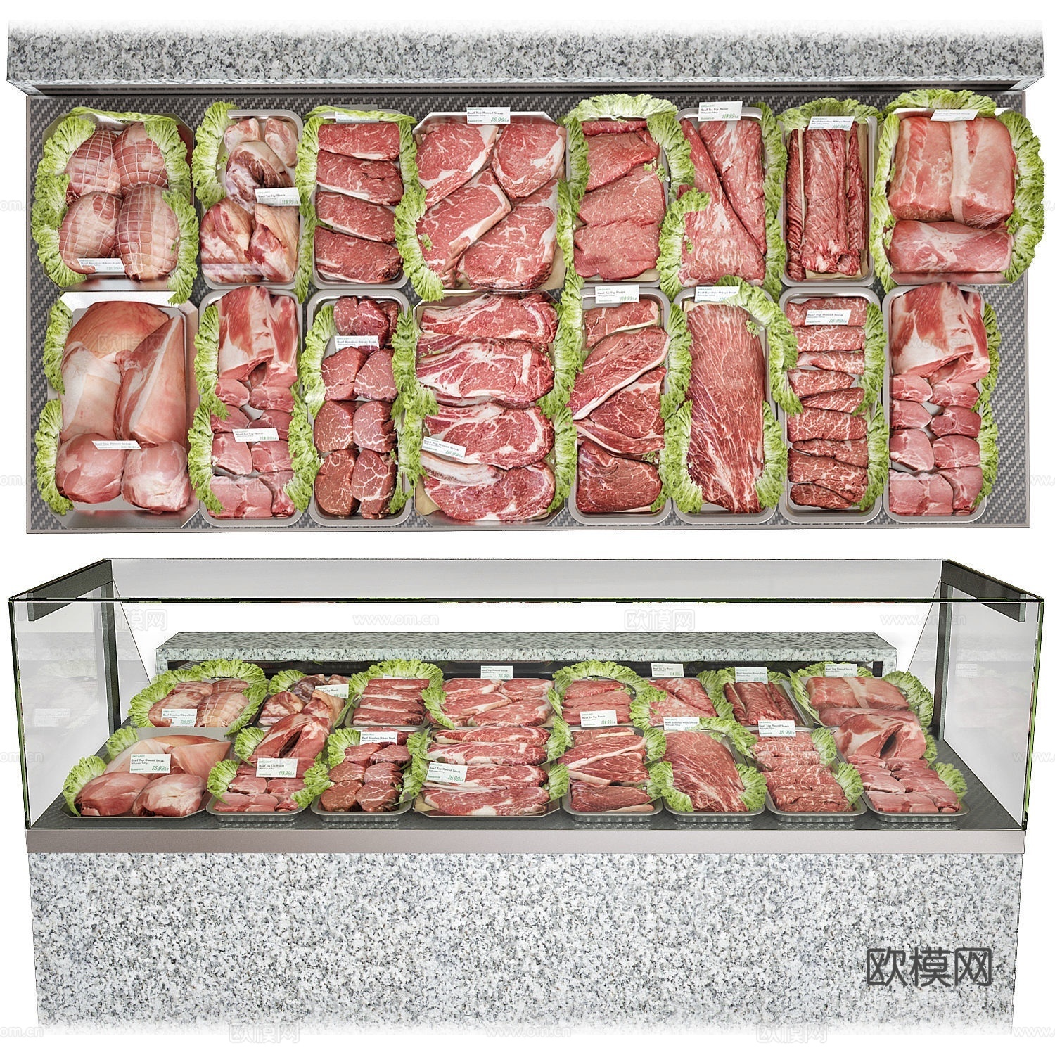 现代生鲜肉货柜展示柜su模型下载