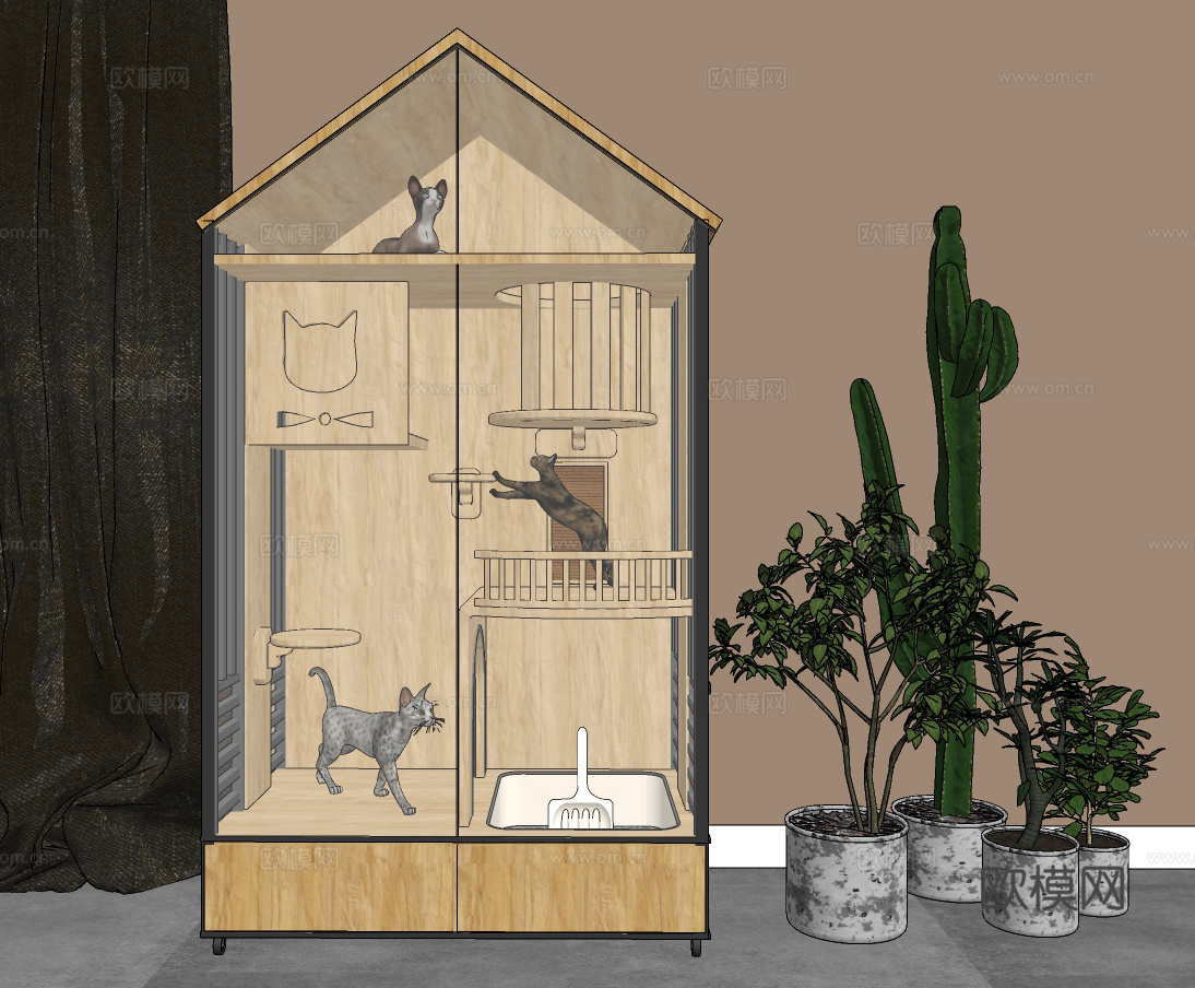 现代猫爬架宠物屋su模型下载