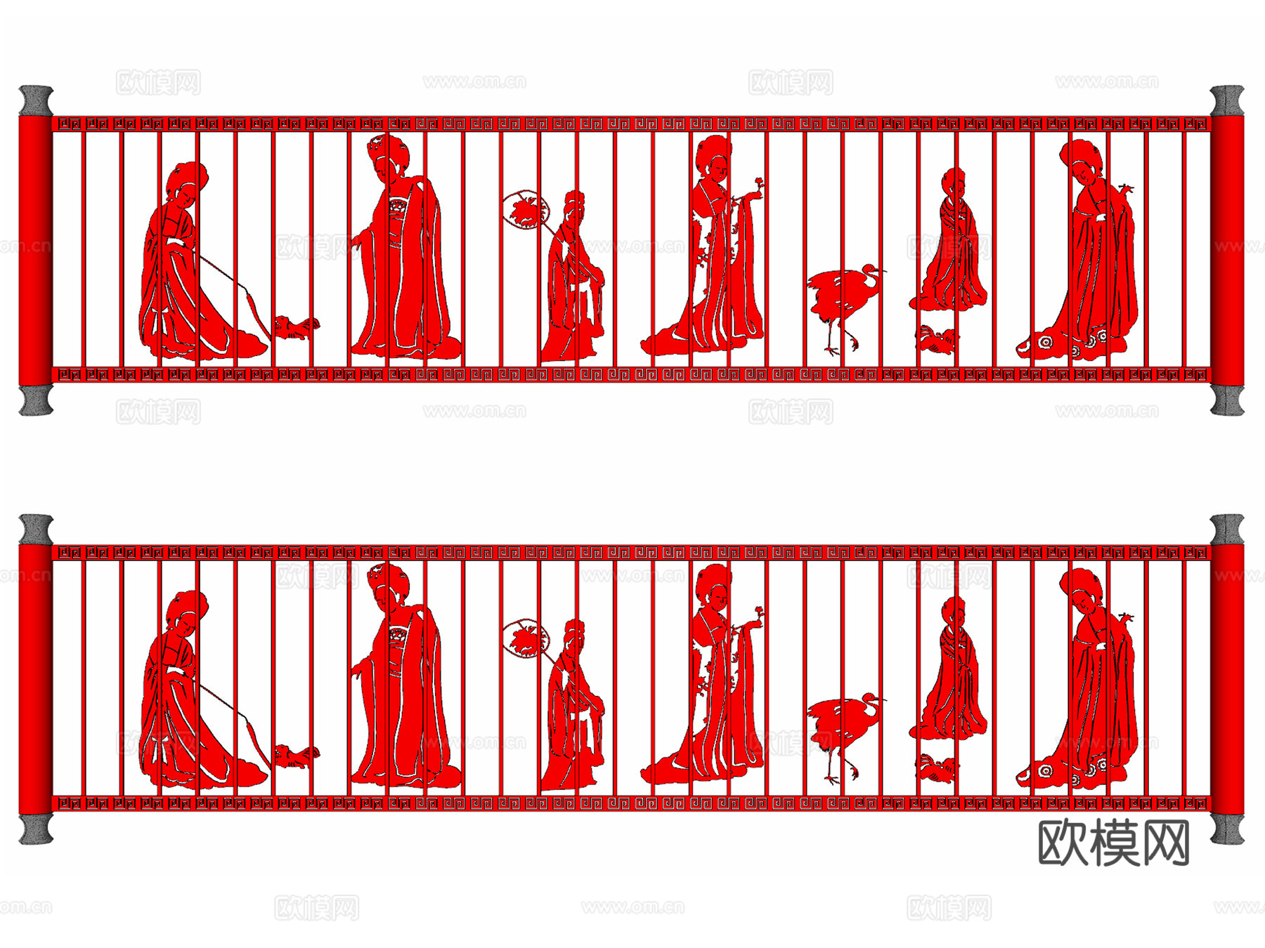 中式人物画卷su模型下载