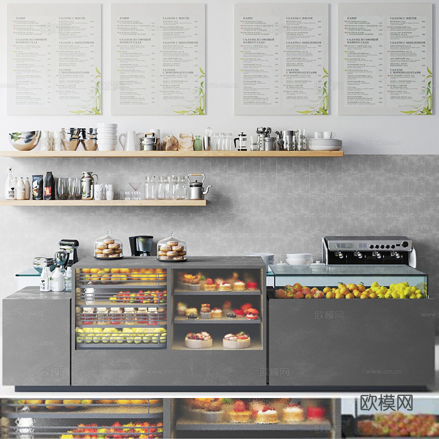 现代奶茶店操作台su模型下载