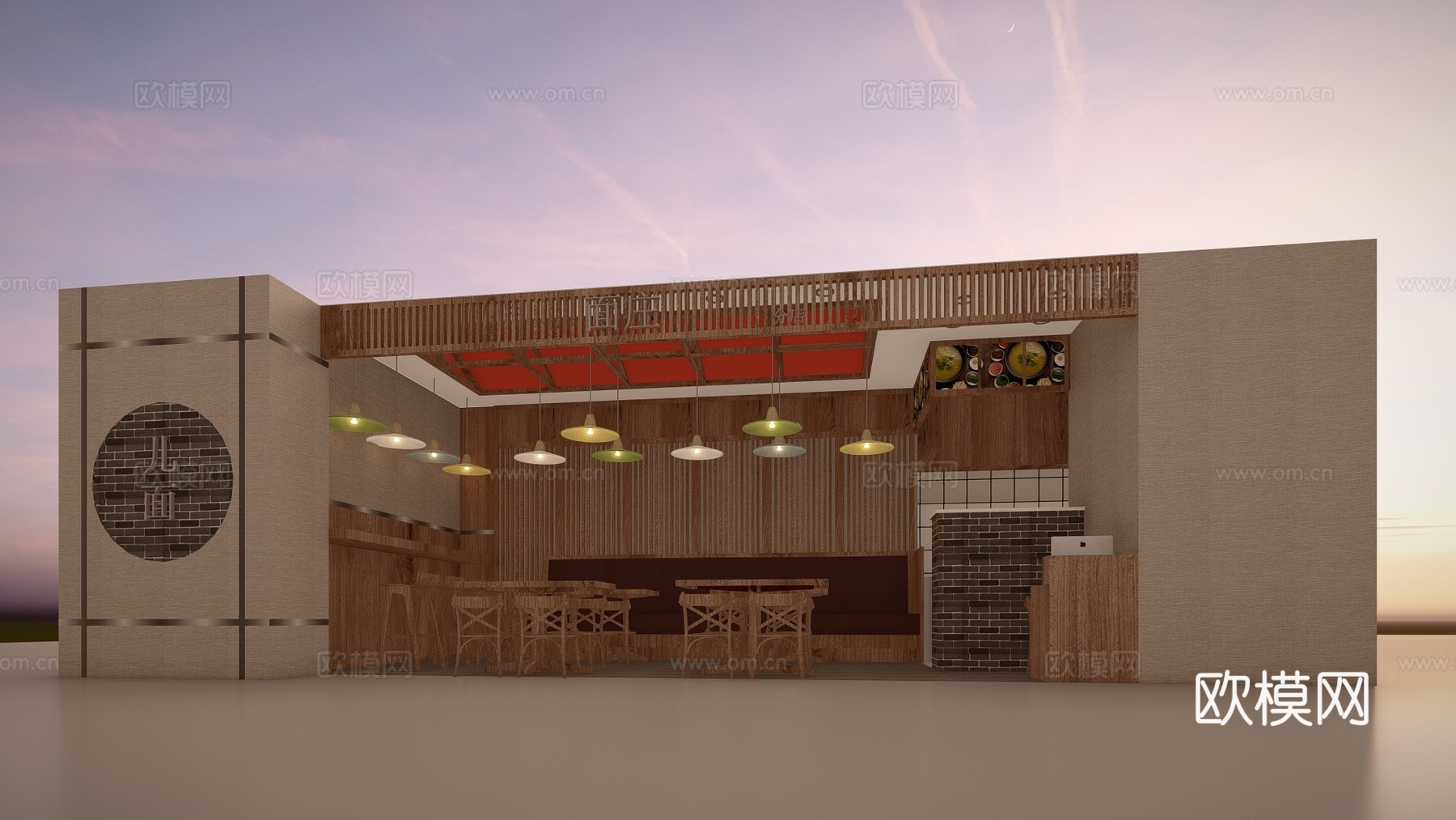 新中式面店快餐店su模型下载