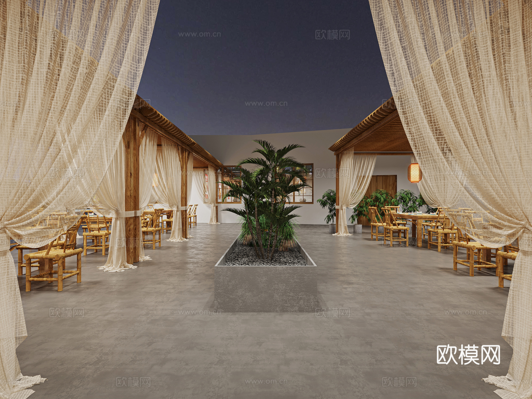 现代 农家乐 餐厅免费3d模型